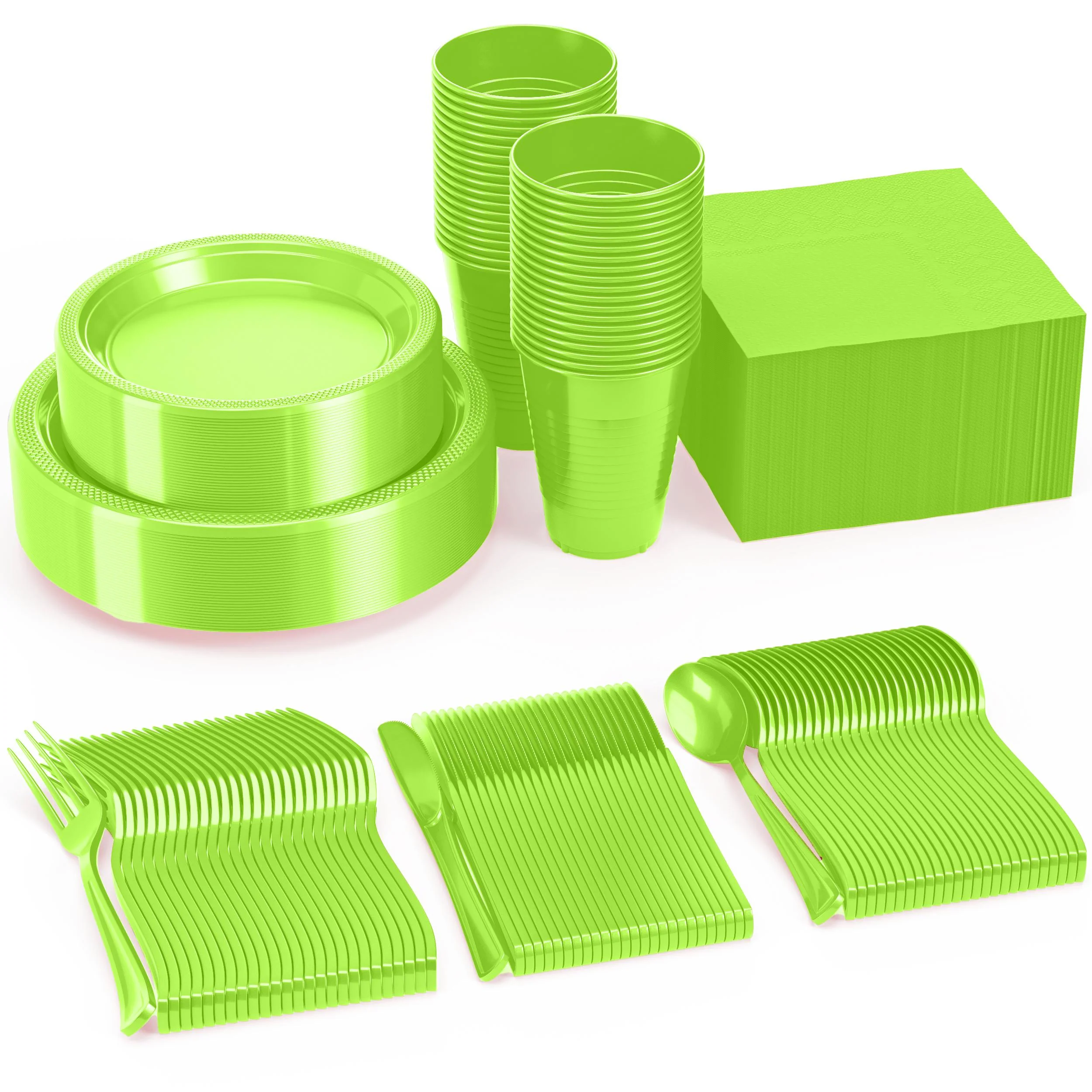 182 Pcs Lime Green Plastic Dinnerware Set | Setting for 26