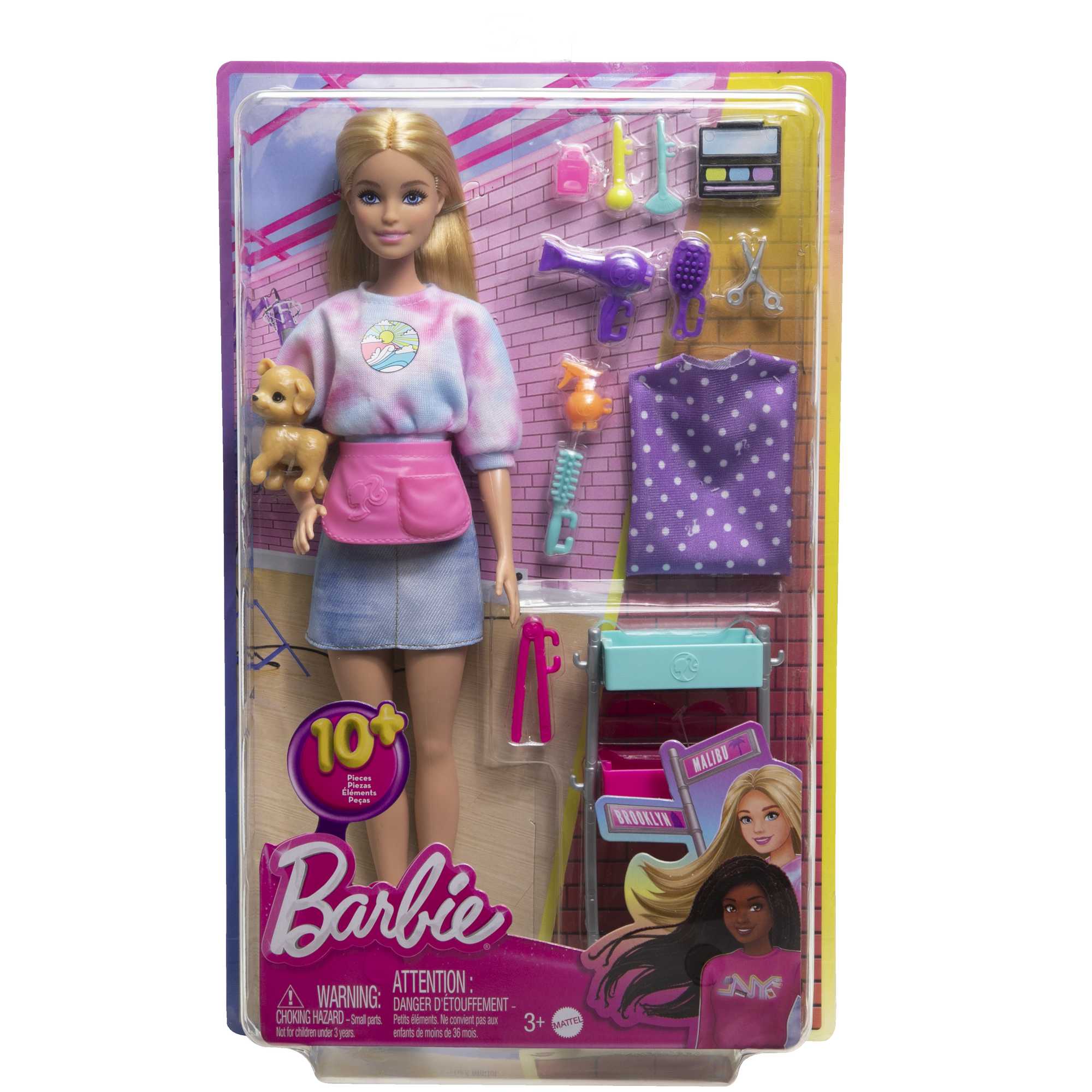 Barbie ��Malibu�� Stylist Doll & 14 Accessories Playset, Hair & Makeup Theme With Puppy & Styling Cart