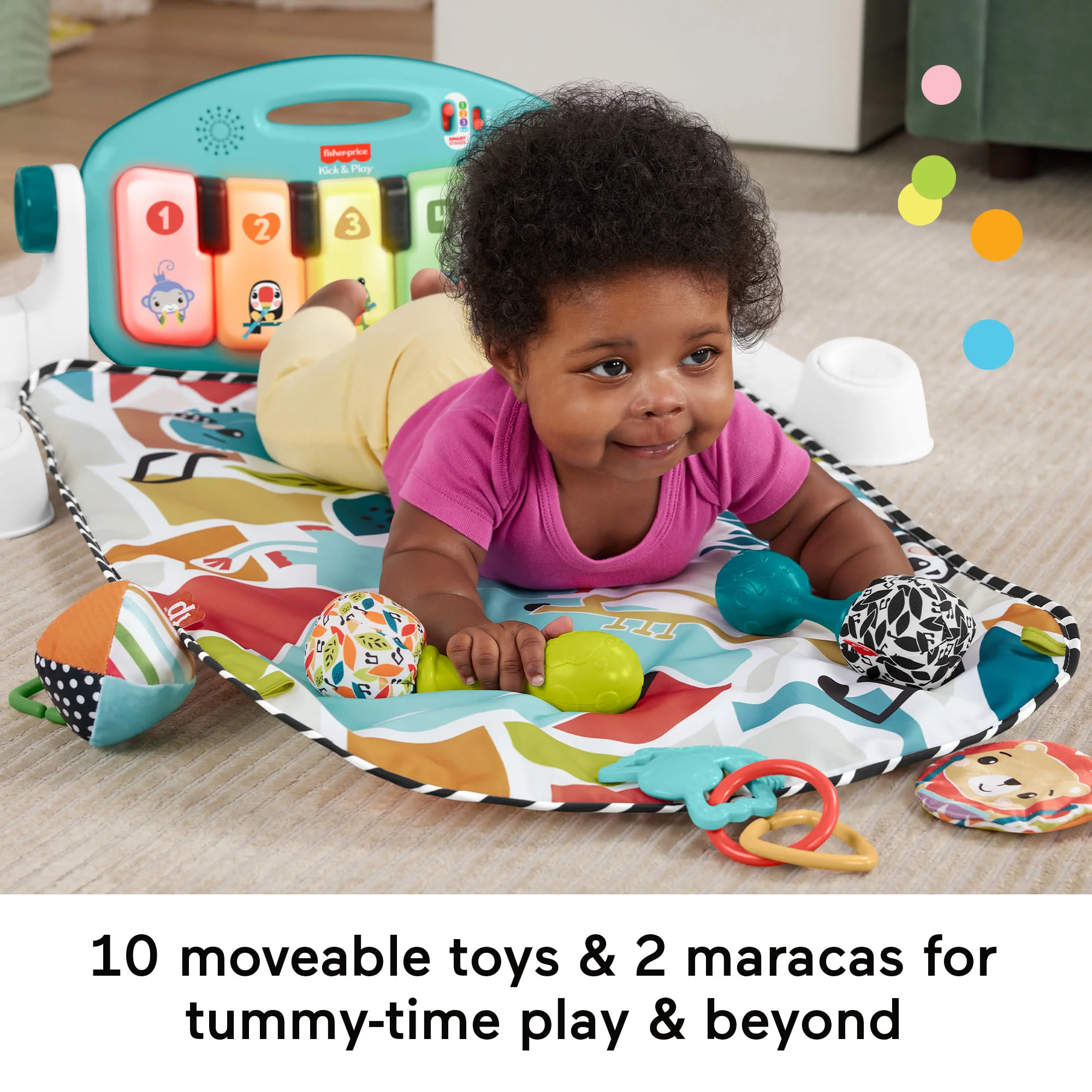 Fisher-Price Glow And Grow Kick & Play Piano Gym Baby Learning Toy With 2 Maracas, Blue