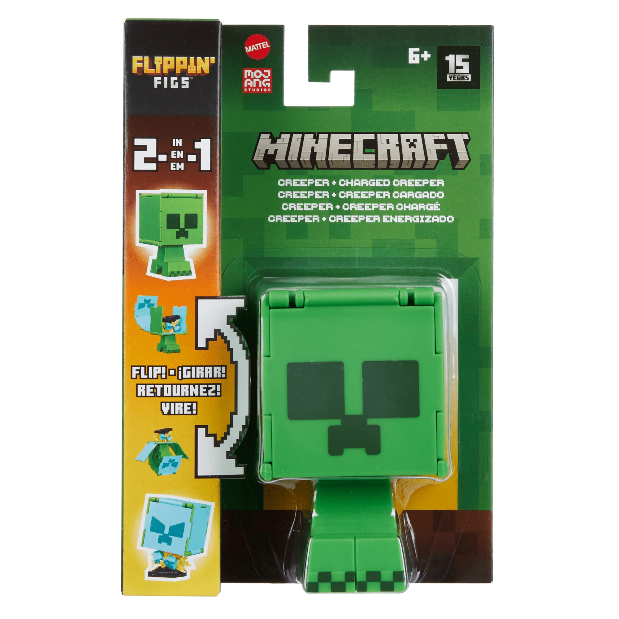 Minecraft Flippin�� Figs Figures Collection, 2-in-1 Fidget Play, 3.75-in Scale & Pixelated Design (Characters May Vary)