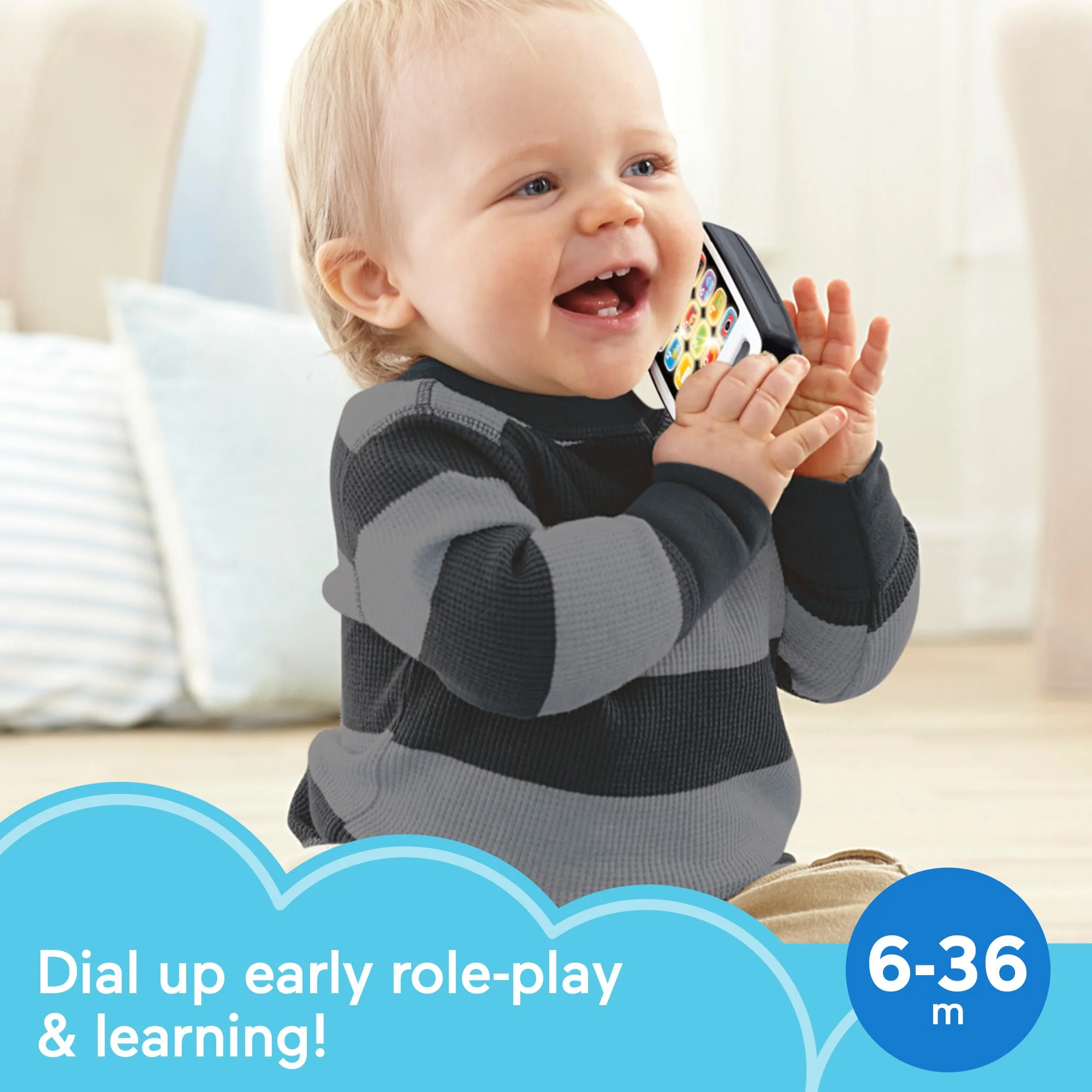 Fisher-Price Laugh & Learn Smart Phone Baby & Toddler Musical Learning Toy, Gray