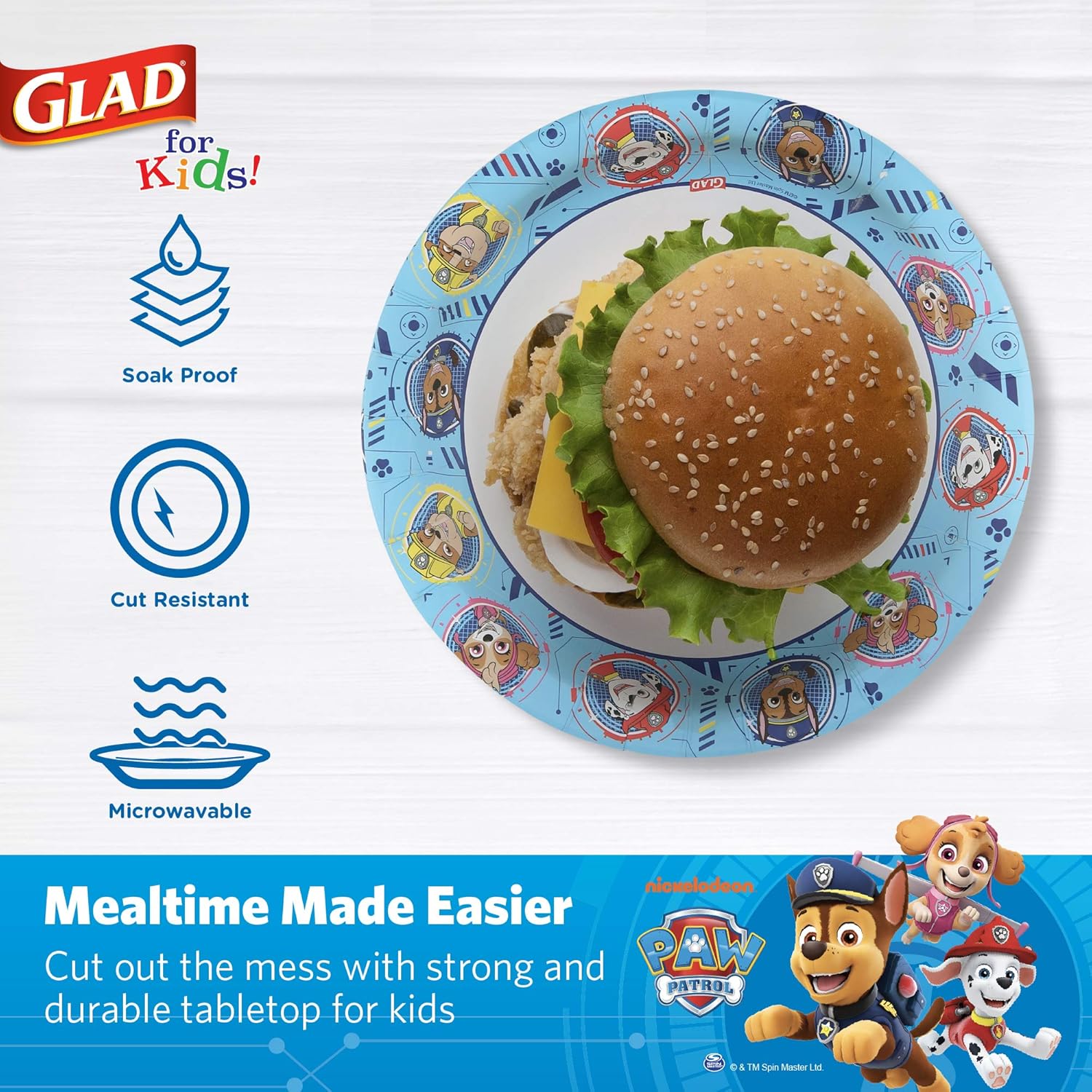 Glad for Kids Paw Patrol Paper Plates - Disposable Heavy Duty Paper Plates - Microwave Safe Kids Paw Patrol Birthday Party Cake Plates - Paw Patrol Plates for All Occasions - 20 Count, 8.5 Inch