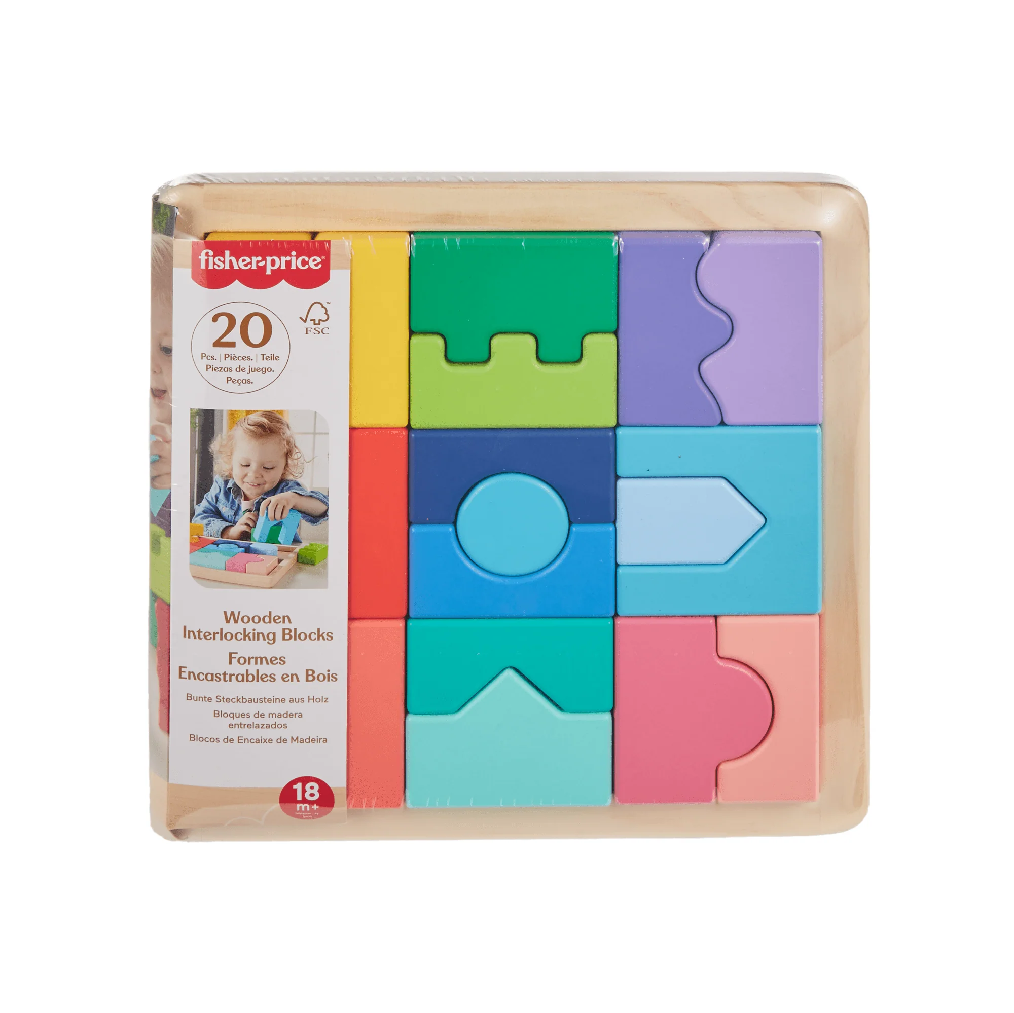 Fisher-Price Wooden interlocking Blocks Puzzle For Toddlers & Kids, 20 Wood Pieces