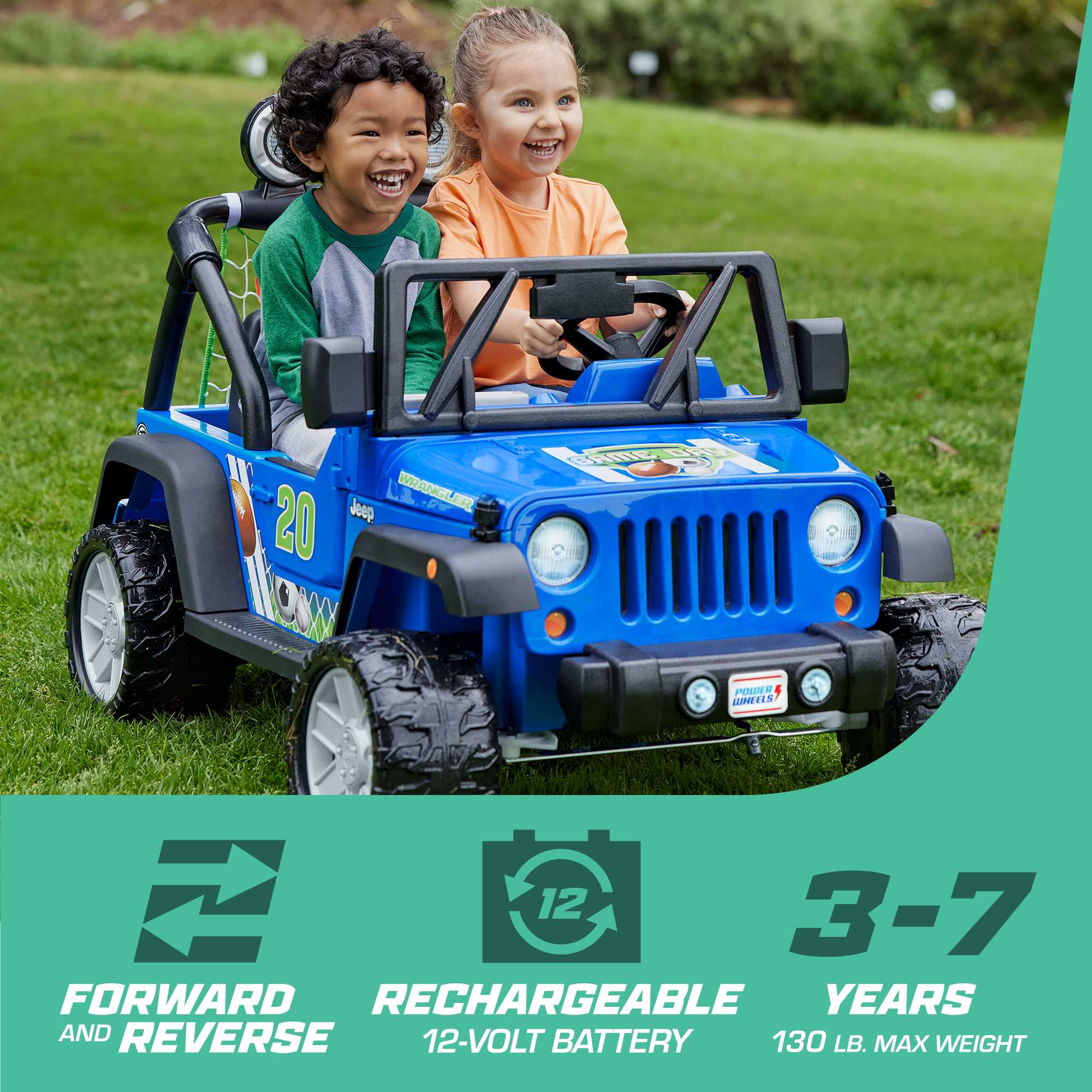 Power Wheels Gameday Jeep Wrangler Ride-On Toy With Sounds, Sports Net & 3 Balls, Preschool Toy