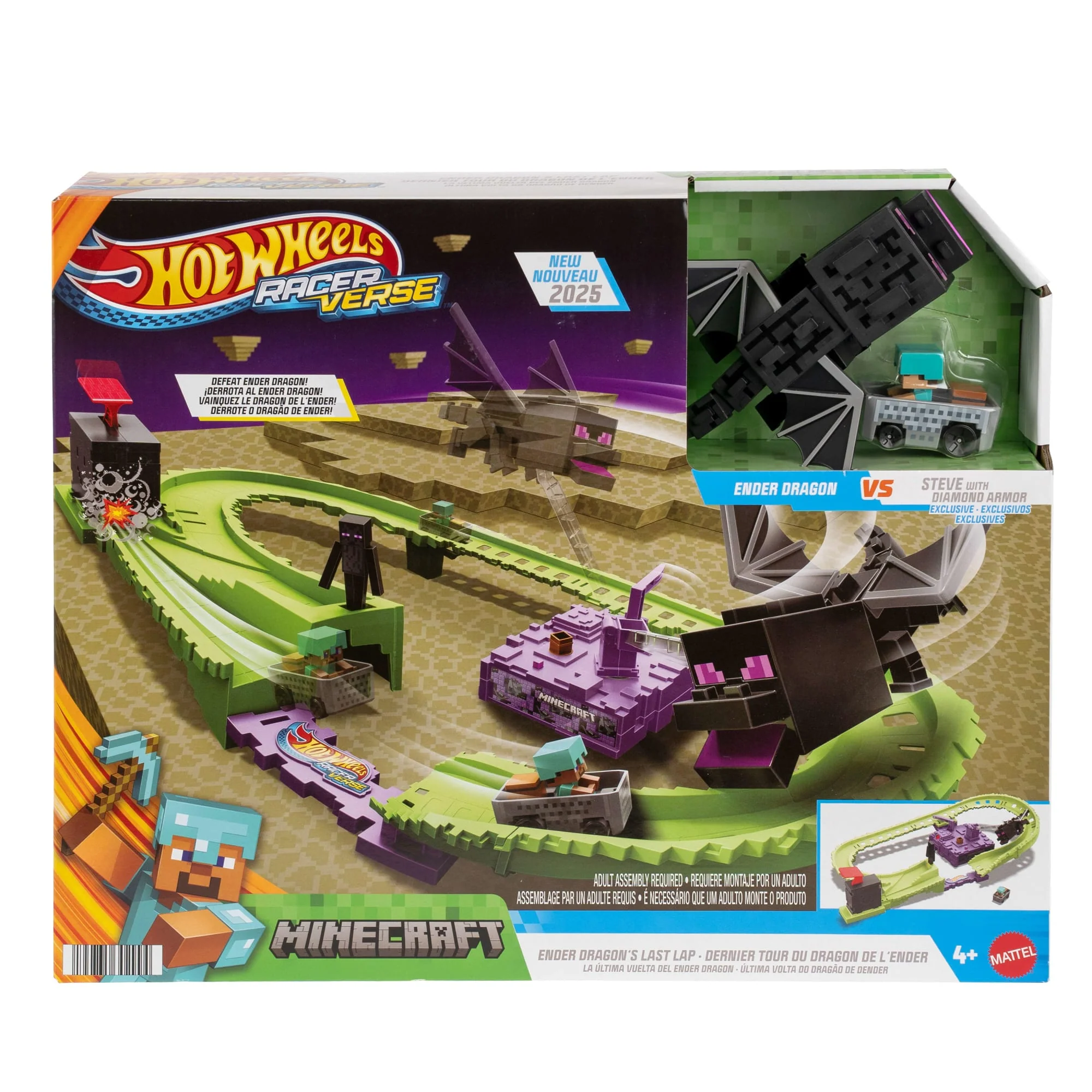Hot Wheels Racerverse Minecraft Track Set & Die-Cast Diamond Armor Steve [Walmart Exclusive]