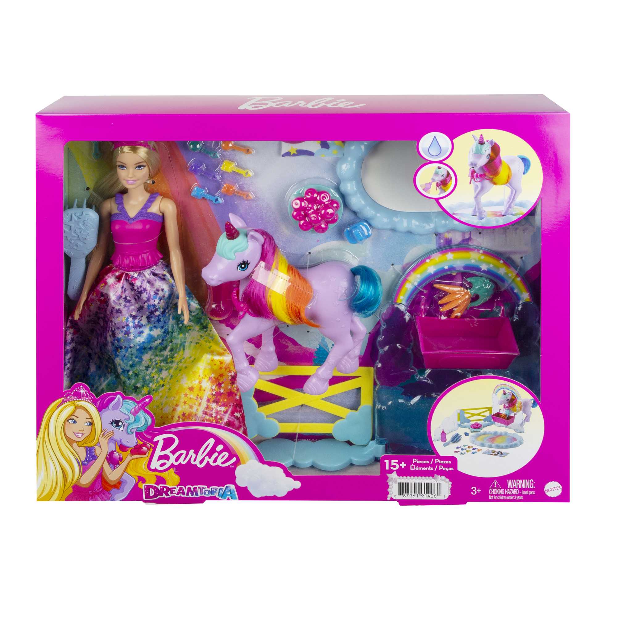 Barbie Dreamtopia Unicorn Pet Playset With Royal Fashion Doll, Unicorn Toy, Color Change, Potty Feature & 18 Accessories