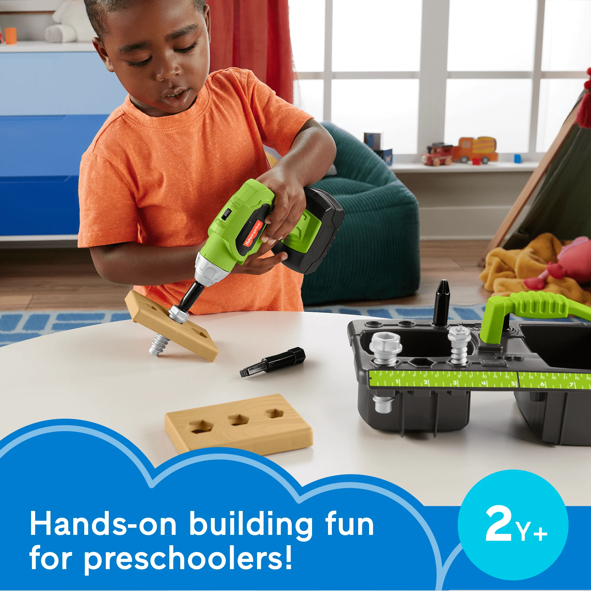 Fisher-Price Drillin�� Action Tool Set Pretend Construction Toys With Sounds, 10-Piece Preschool Toy