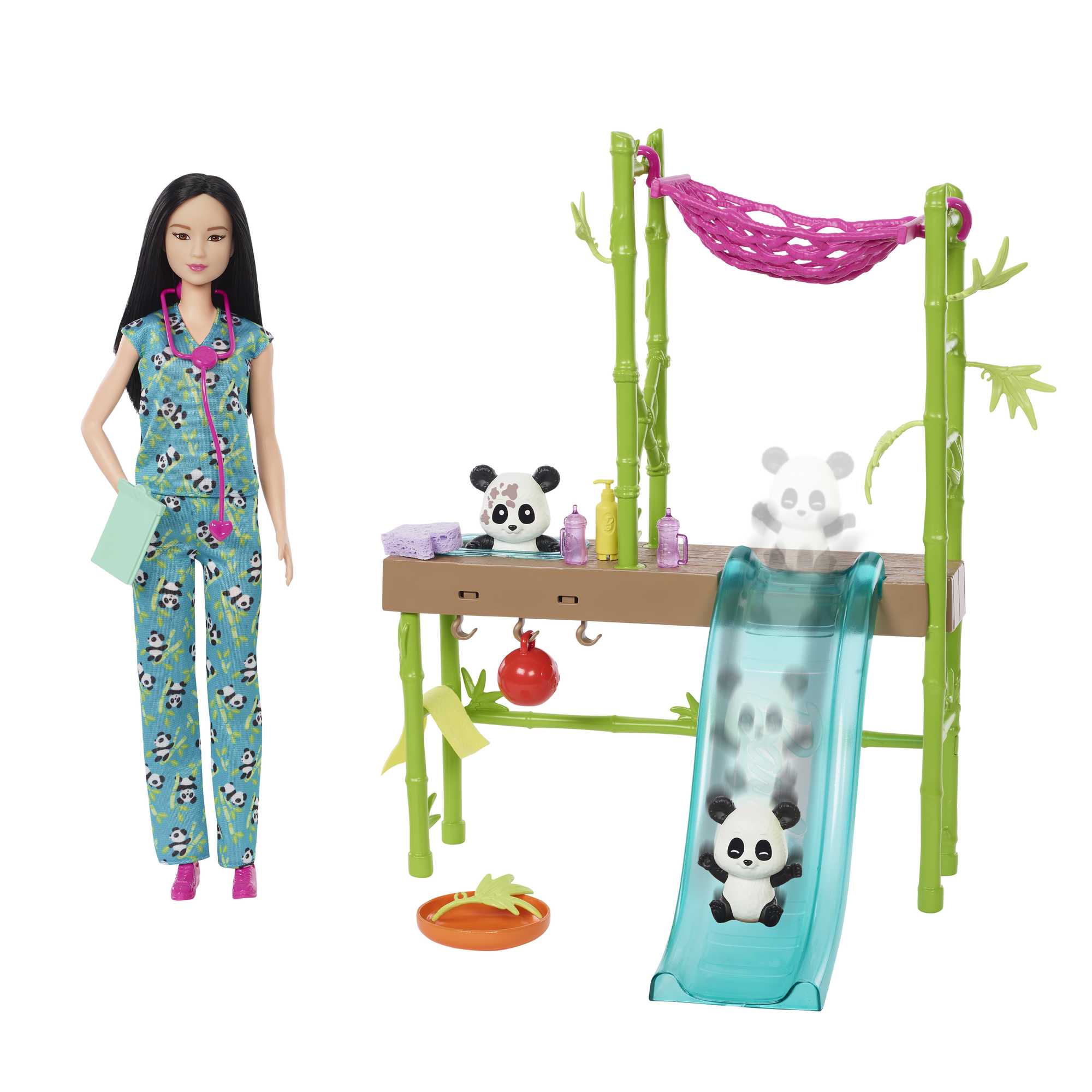 Barbie? Doll and Accessories, Panda Care and Rescue? Playset With Color-Change and 20+ Pieces