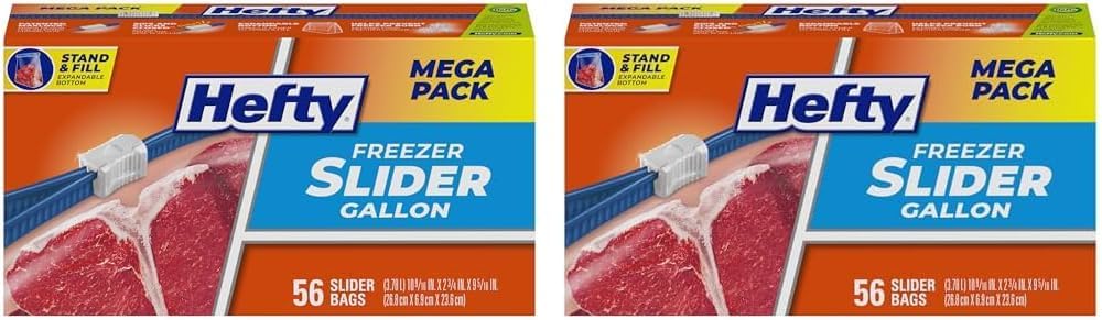 Hefty Slider Freezer Storage Bags, Gallon Size, 56 Count