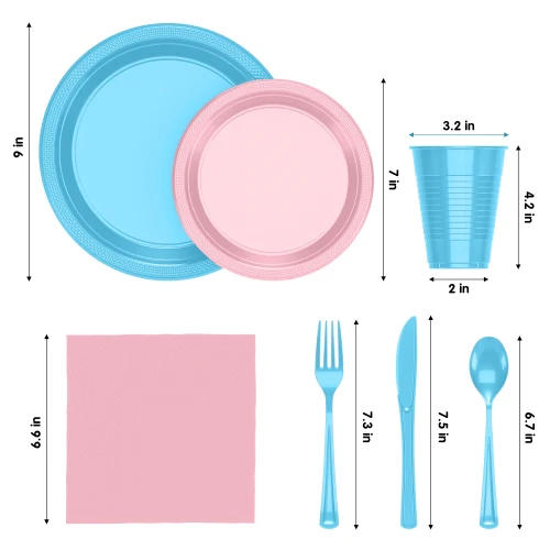 350 Pcs Pink & Blue Disposable Tableware Set