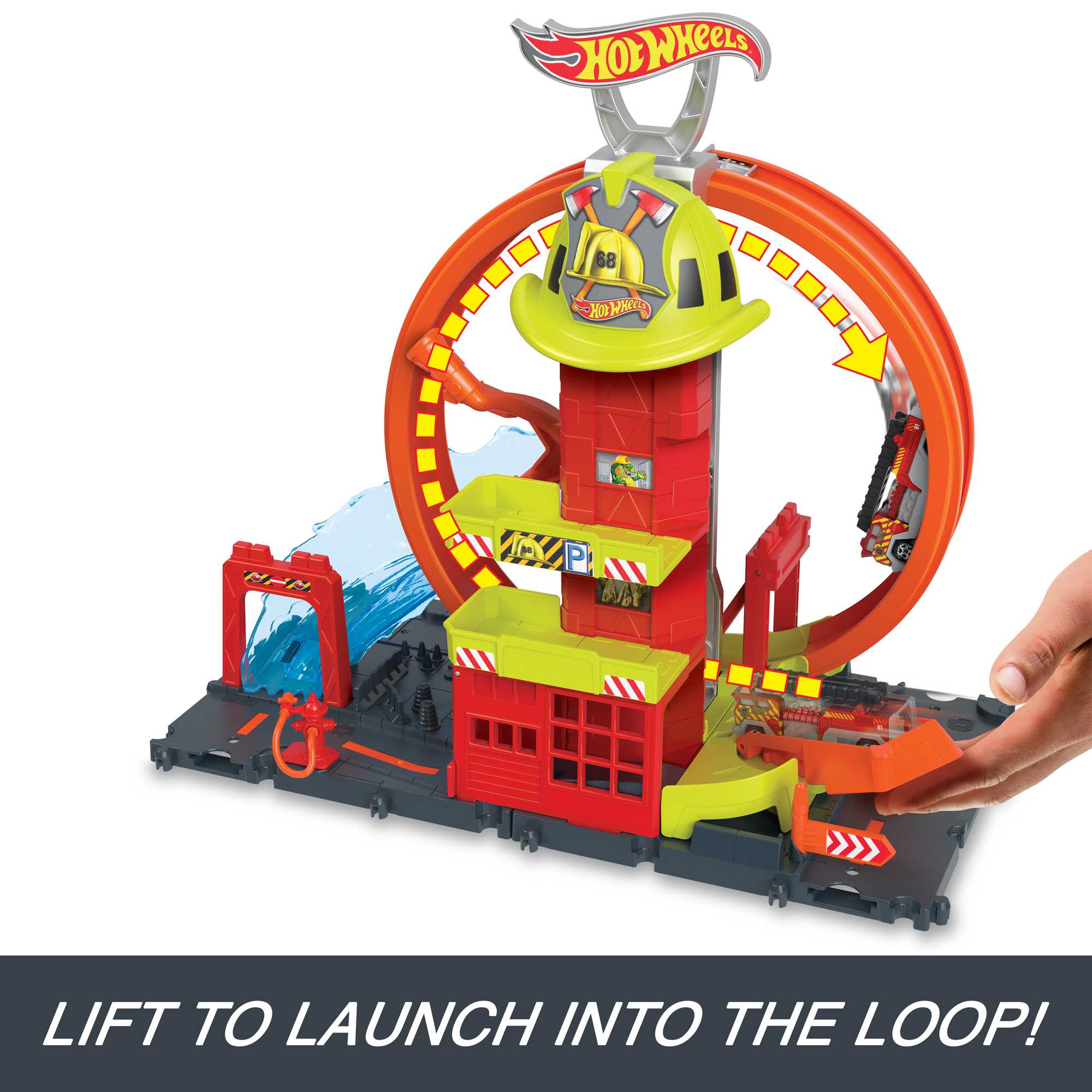Hot Wheels City With 1 Toy Car, Super Loop Fire Station