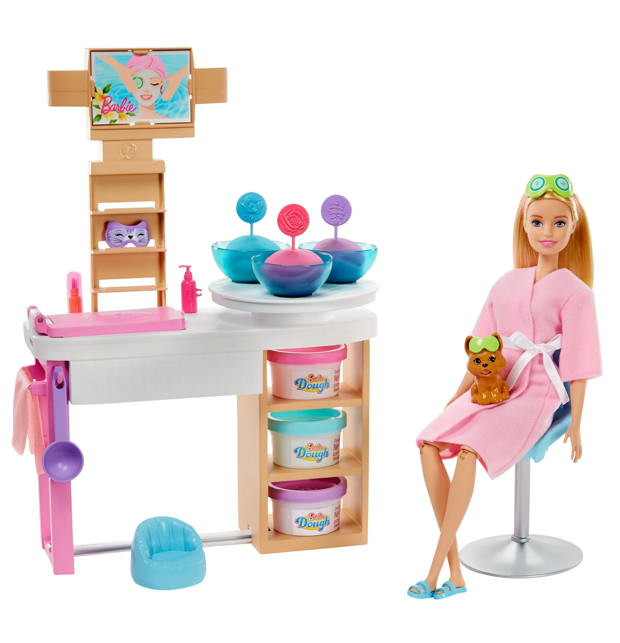 Barbie Doll & Accessories, Face Mask Spa Day Playset With Blonde Barbie Doll