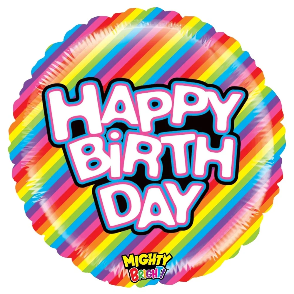 Betallic Mighty Birthday Rainbow 21 inch Mighty Bright Balloon Packaged 1ct