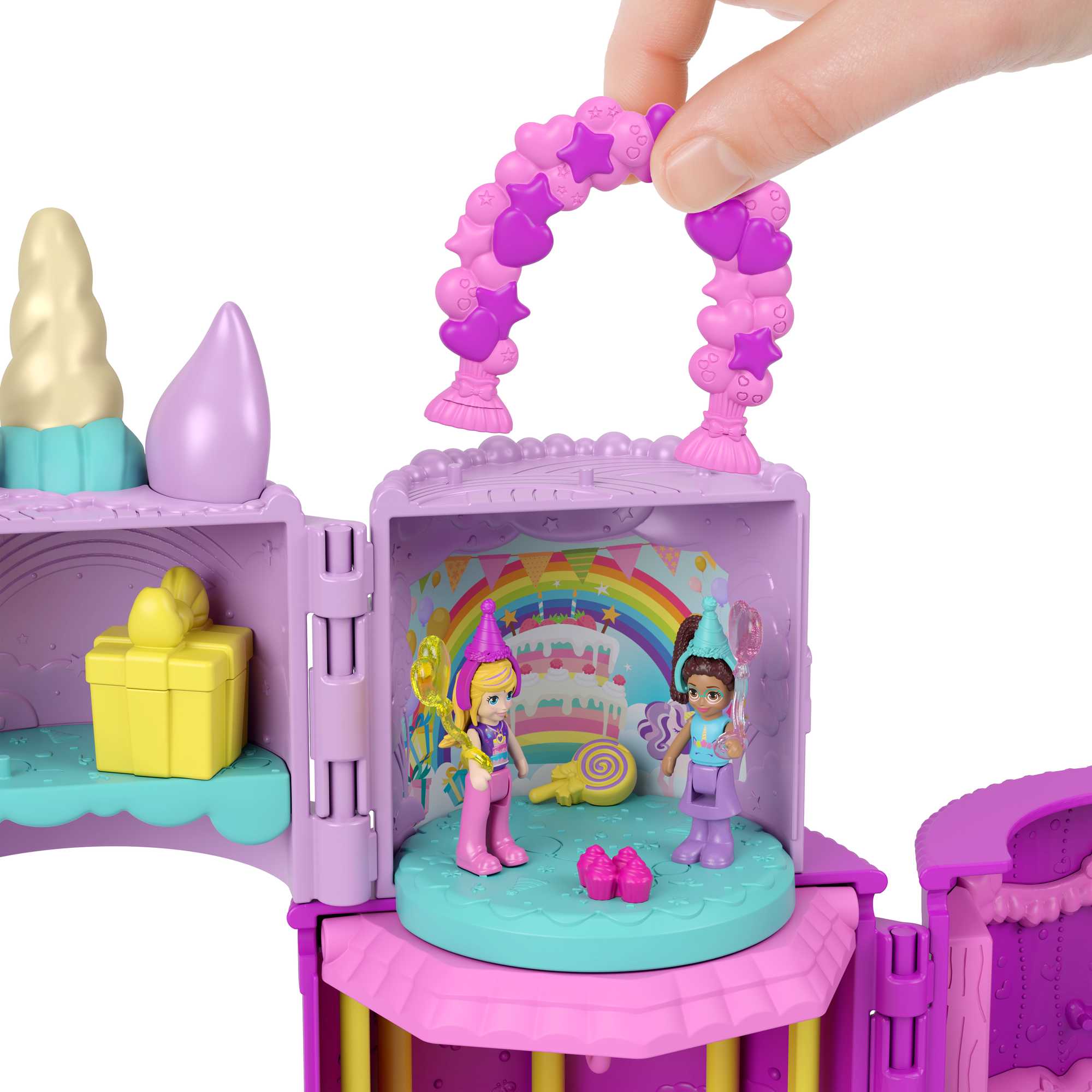 Polly Pocket Spin 'n Surprise Birthday 2-In-1 Unicorn Toy Playset With 25+ Accessories Pieces