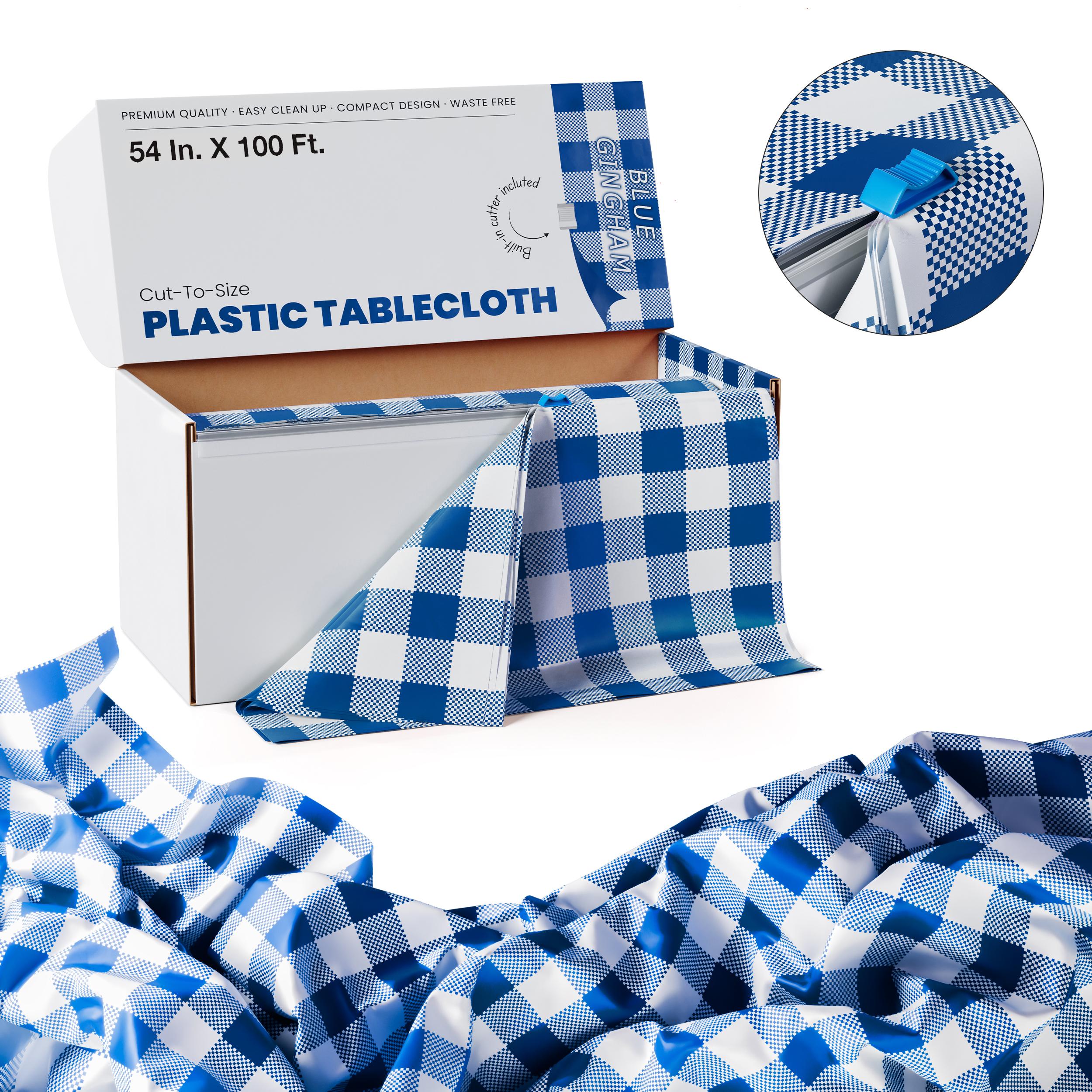 54 In. x 100 Ft. Cut to Size Table Cover | Blue Gingham