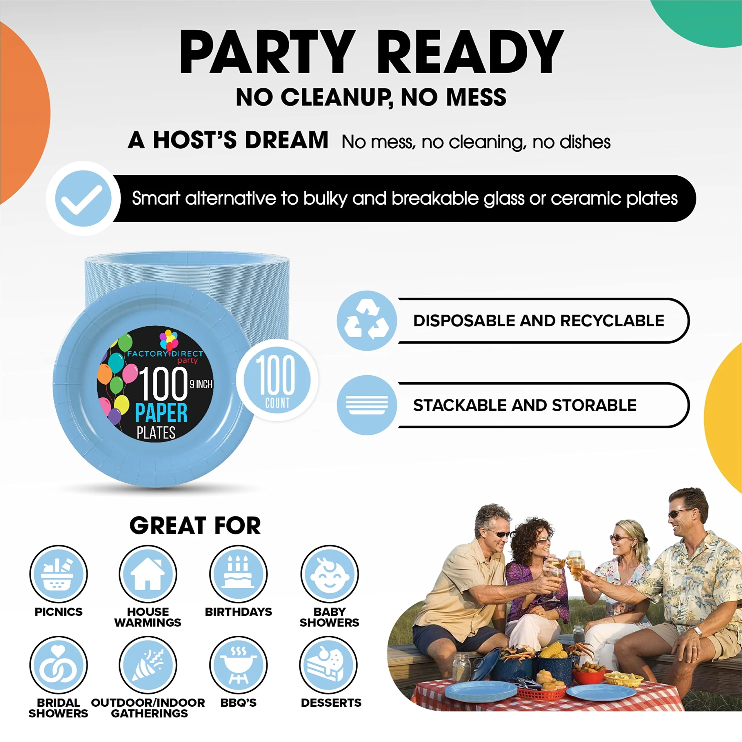 9 In. Light Blue Paper Plates | 100 Count