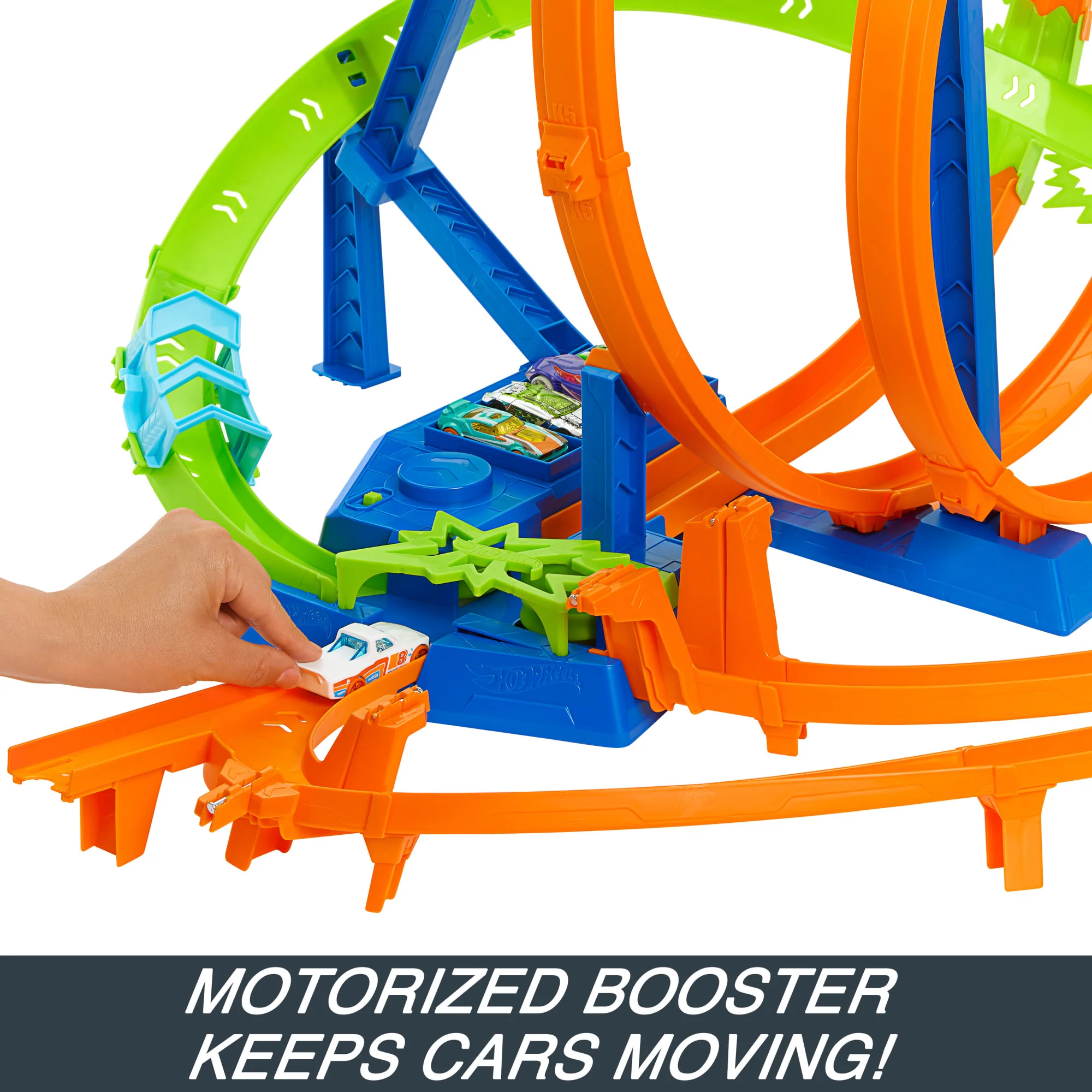 Hot Wheels Track Set With 5 Crash Zones, Motorized Booster And 1 Hot Wheels Car