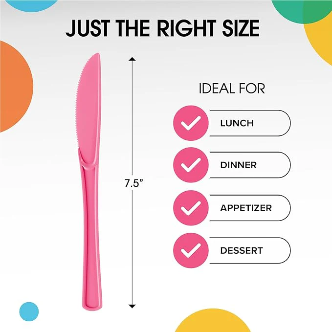 Heavy Duty Hot Pink Plastic Knives | 50 Count