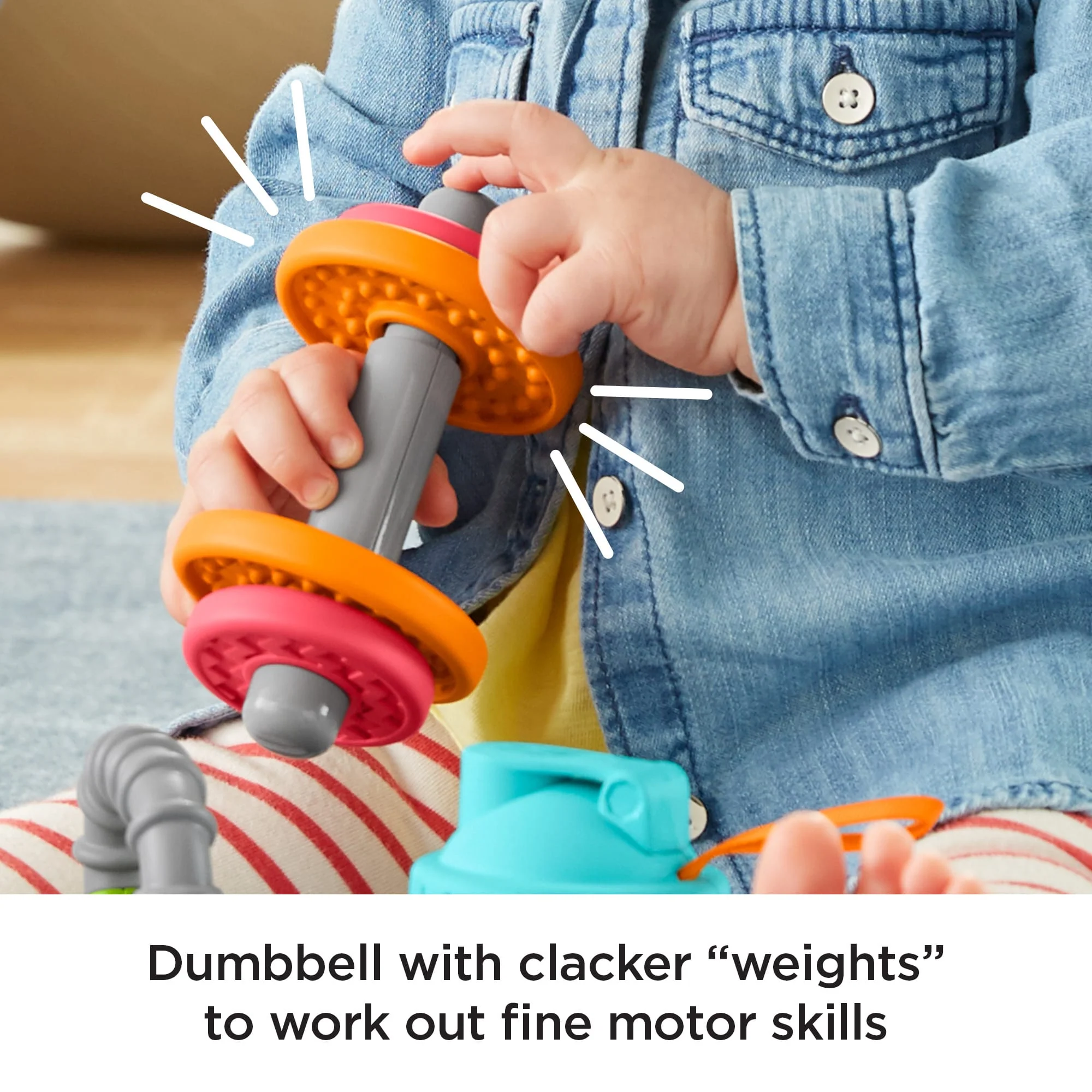 Fisher-Price Baby Biceps Gift Set Teething & Rattle Gym-Themed Infant Toys, 4 Pieces