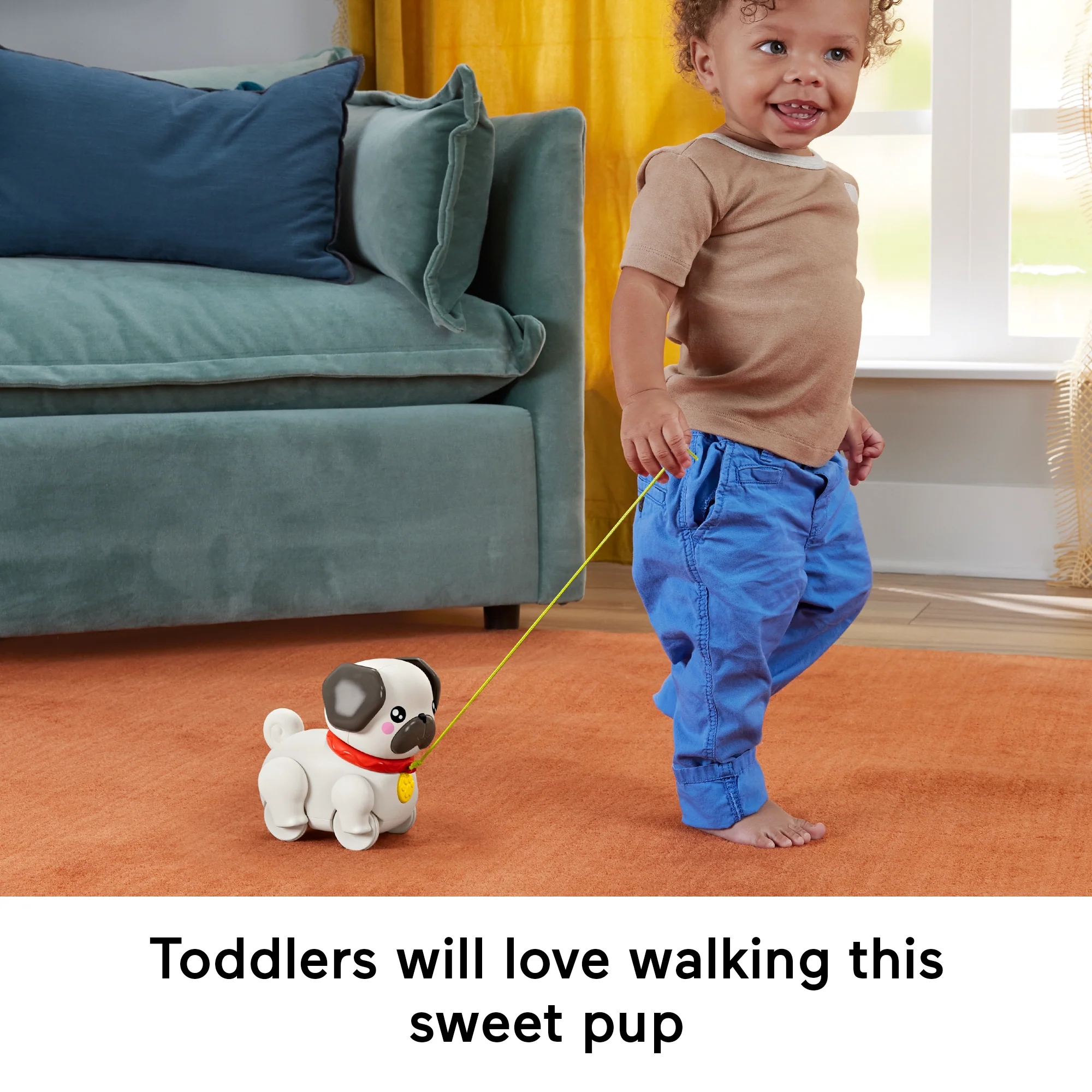 Fisher-Price Fp Pets Walk-The-Pup Pug Baby & Toddler Pull Toy With Motion & Sounds