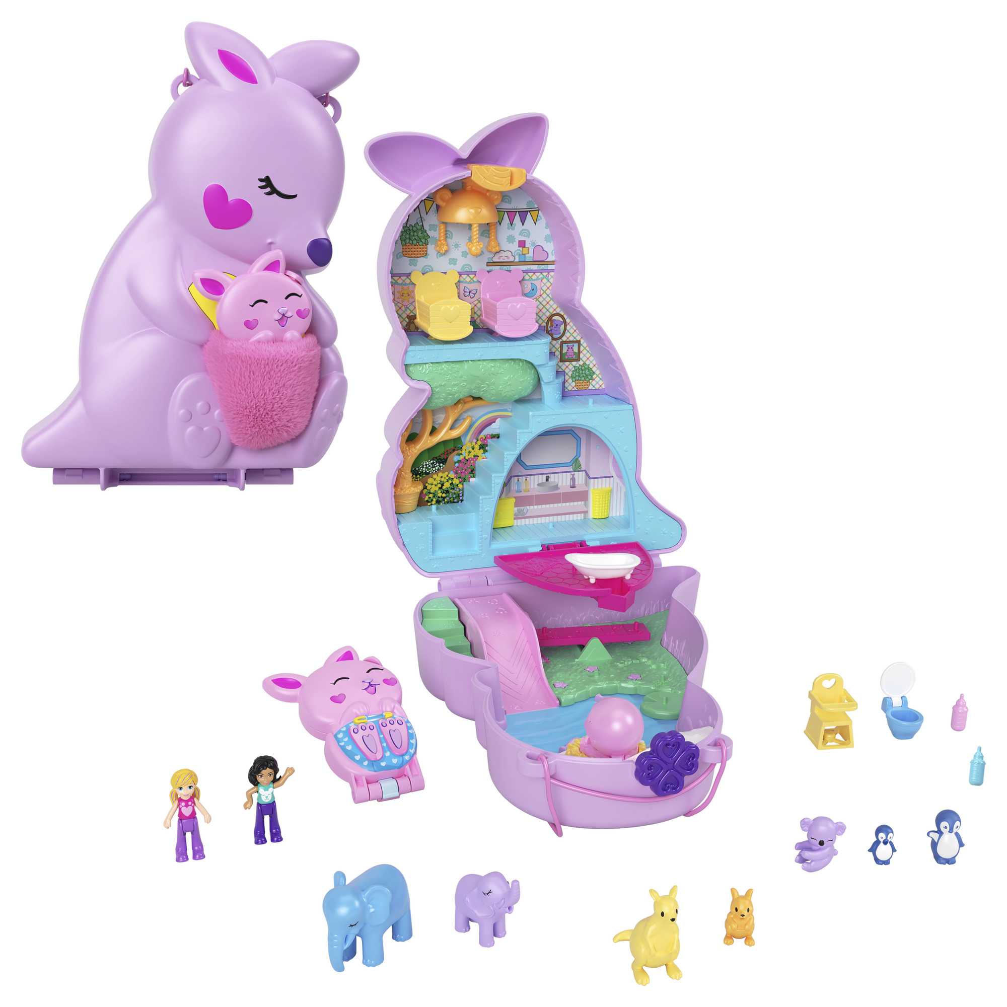 Polly Pocket? Mini Toys, Mama and Joey Kangaroo Purse Playset With 2 Dolls