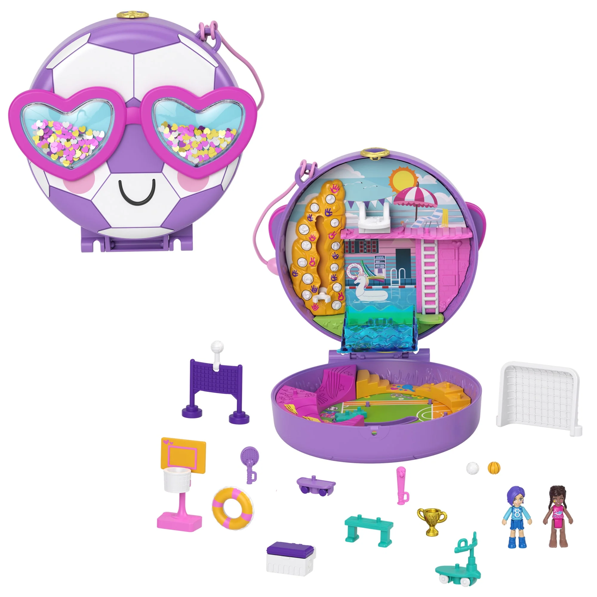 Polly Pocket Soccer Squad Compact Playset, With 2 Micro Dolls & Accessories
