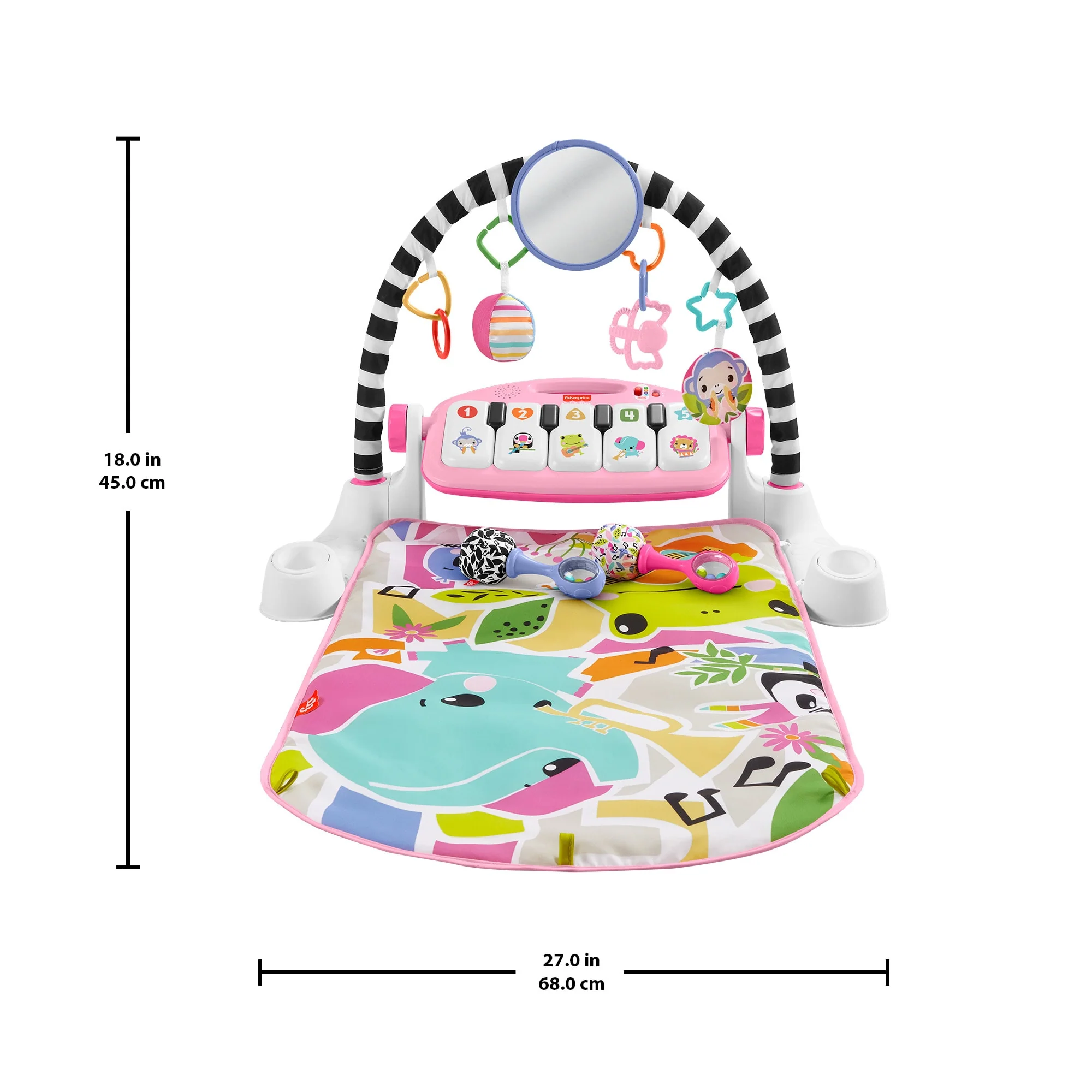 Fisher-Price Glow And Grow Kick & Play Piano Gym Baby Learning Toy With 2 Maracas, Pink