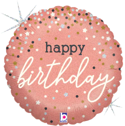 Betallic Rose Gold Confetti Birthday 18 inch Glitter Holographic Balloon Packaged 1ct