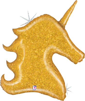 Betallic Gold Glitter Unicorn 33 inch Glitter Holographic Shaped Foil Balloon Packaged 1ct