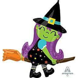 Anagram Cute Witch on Broom 38in Foil Balloon