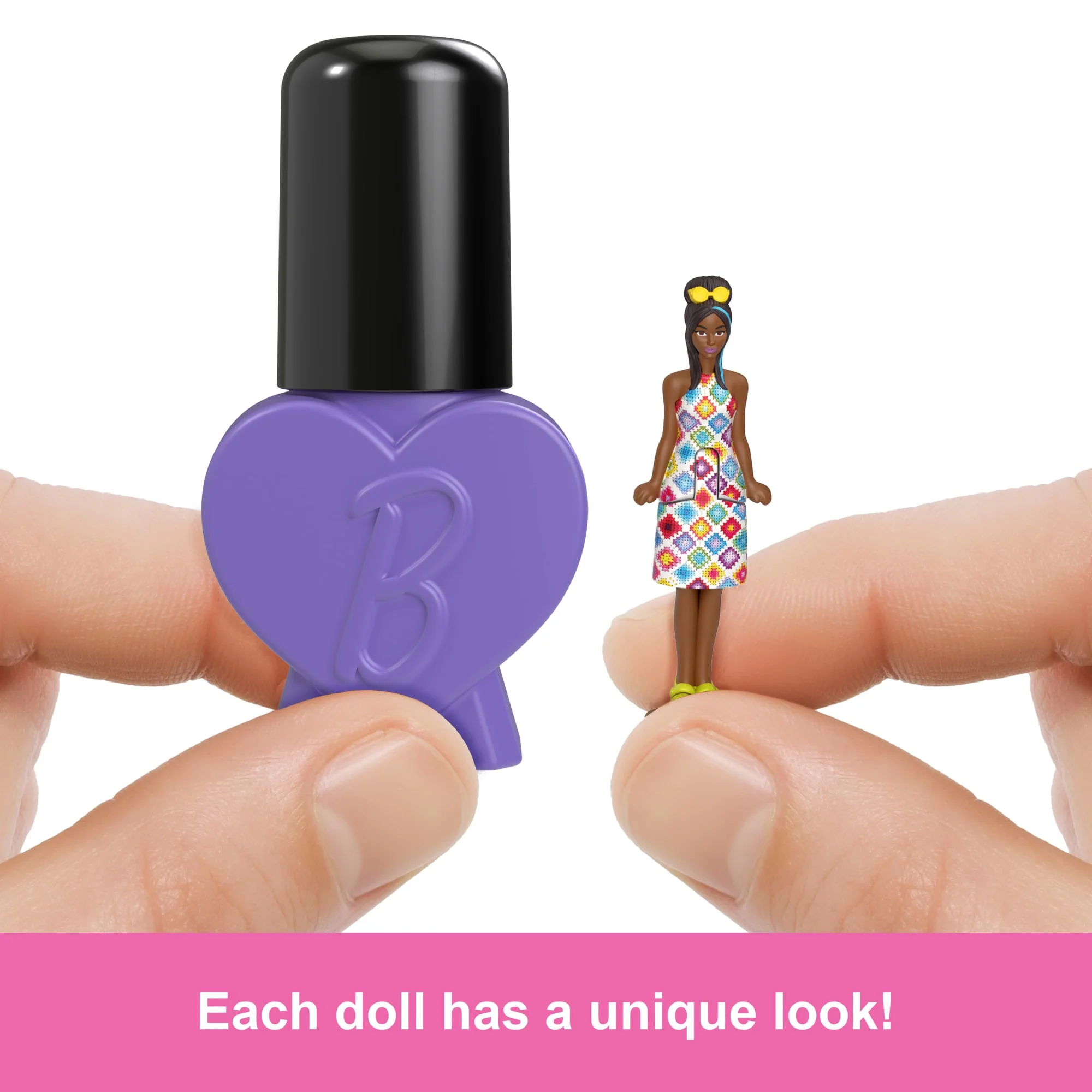 Barbie Mini Barbieland Fashionistas Dolls, 1.5-Inch Dolls in ��Nail Polish�� Container, Surprise Reveal