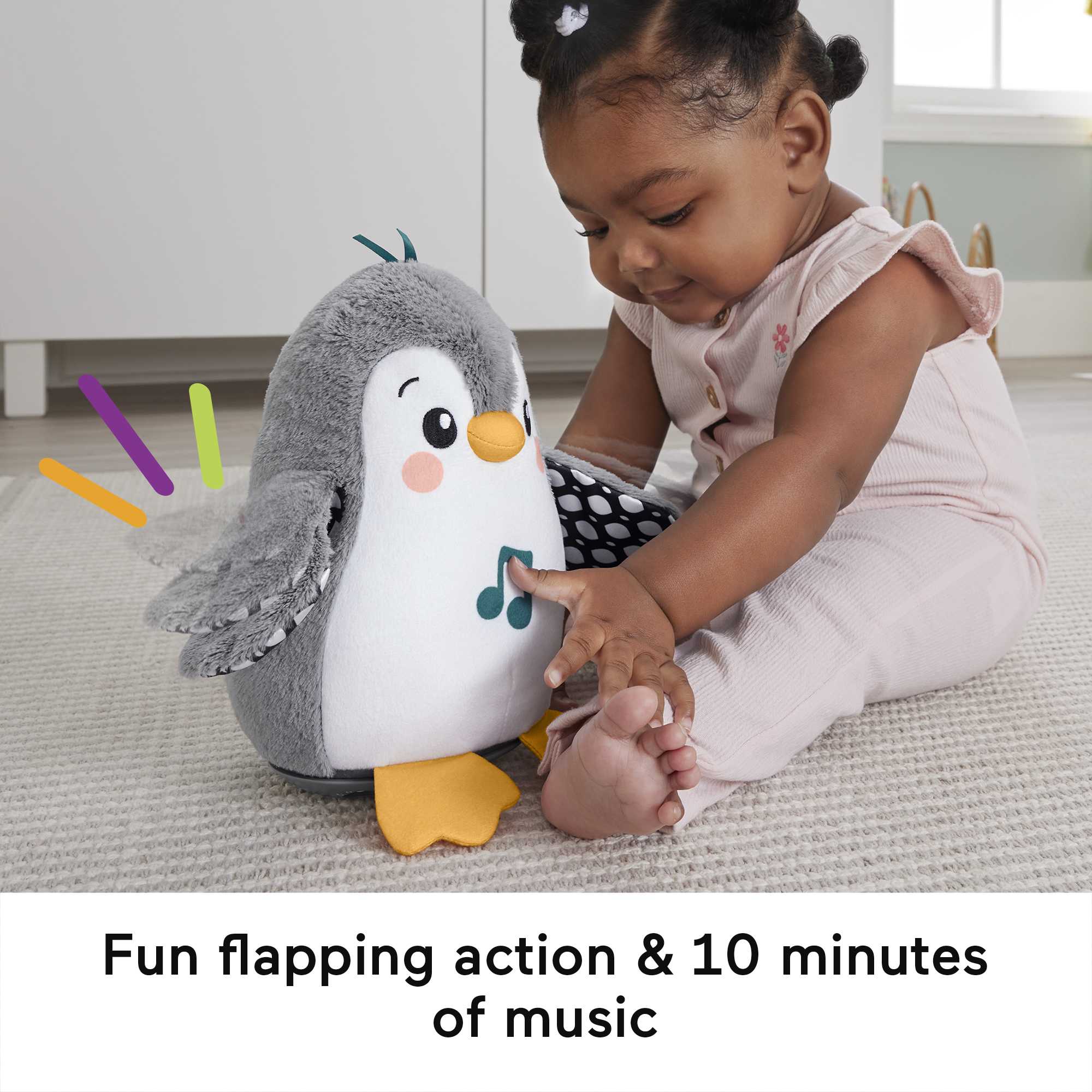 Fisher-Price Plush Tummy Time Toy, Flap & Wobble Penguin, Newborn Musical Toy