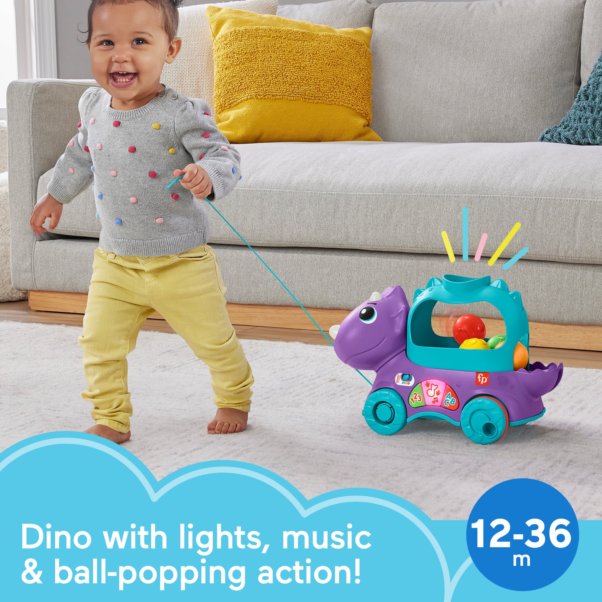 Fisher-Price Poppin�� Triceratops Dinosaur Interactive Musical Learning Toy For Toddlers, 4 Balls