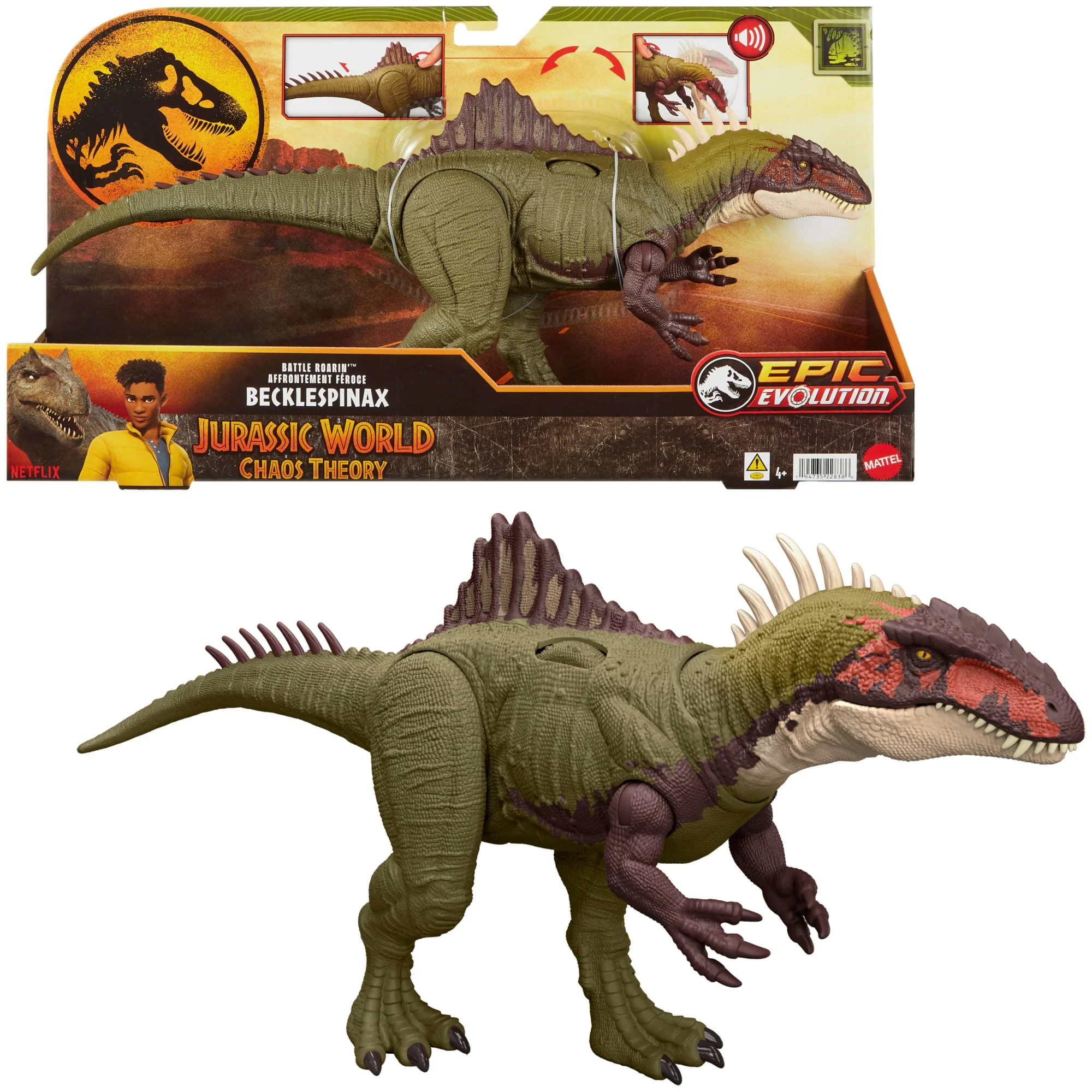 Jurassic World Battle Roarin�� Becklespinax Dinosaur Action Figure Toy, Rampage Strike