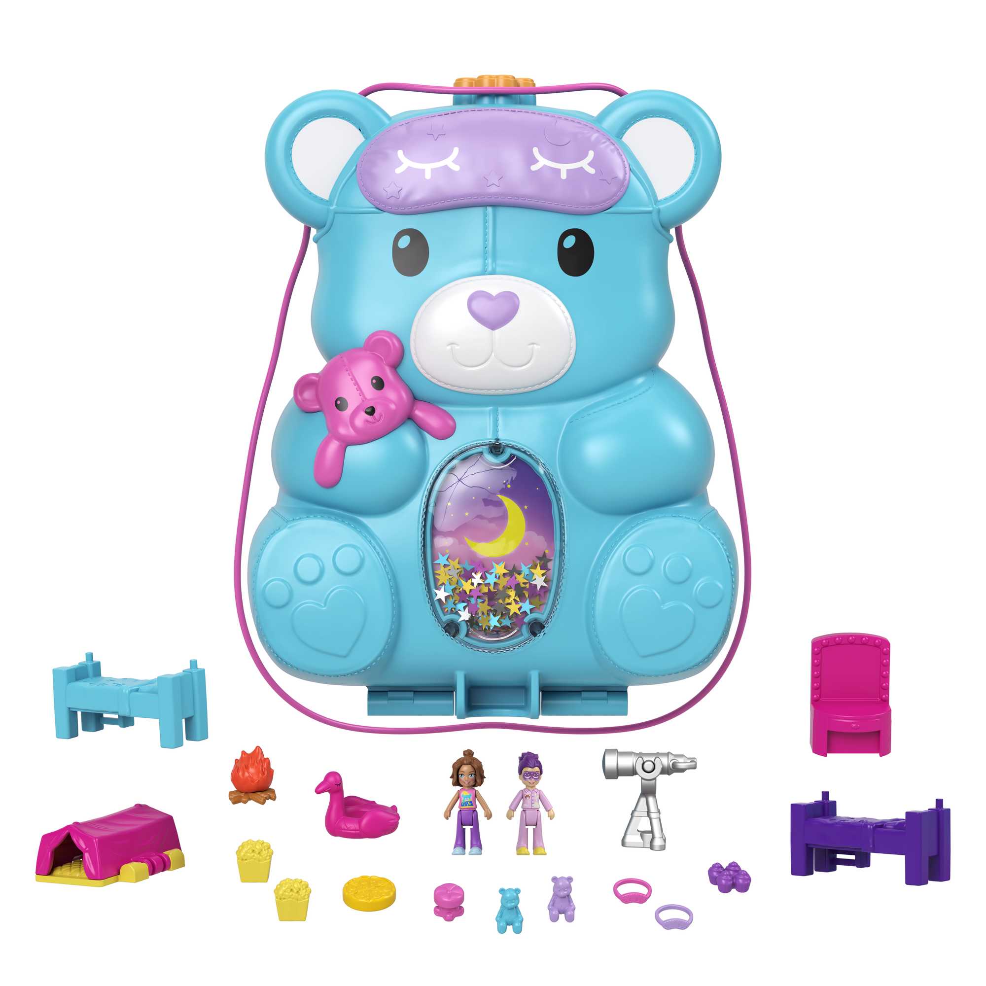 Polly Pocket Teddy Bear Purse Compact, 2 Micro Dolls, 16 Accessories, Pop & Swap Peg Feature, 4 & Up