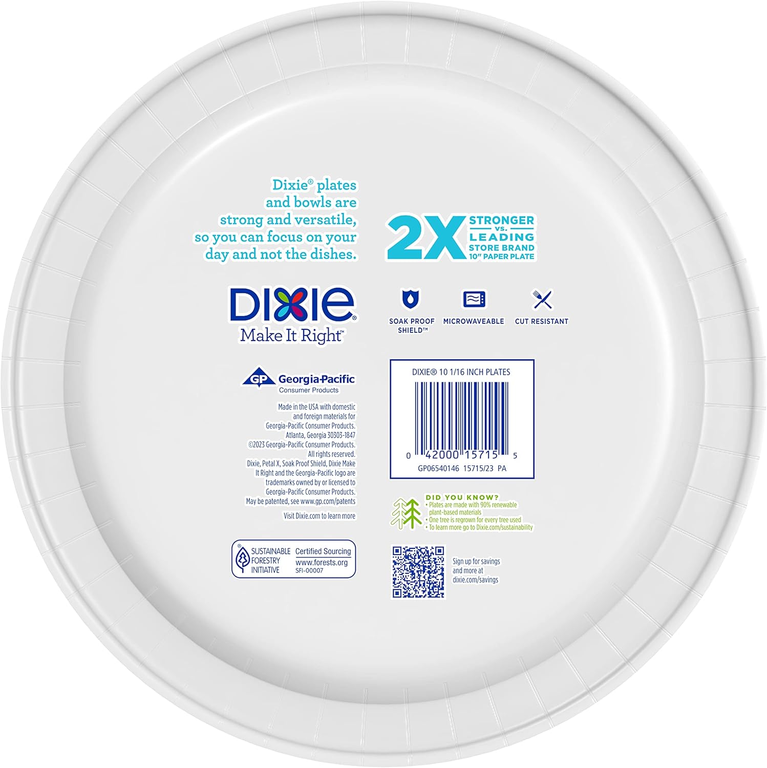 Dixie Large Paper Plates, 10 Inch, 54 Count, 2X Stronger*, Microwave-Safe, Soak-Proof, Cut Resistant, Disposable Plates For Everyday Breakfast, Lunch, & Dinner Meals