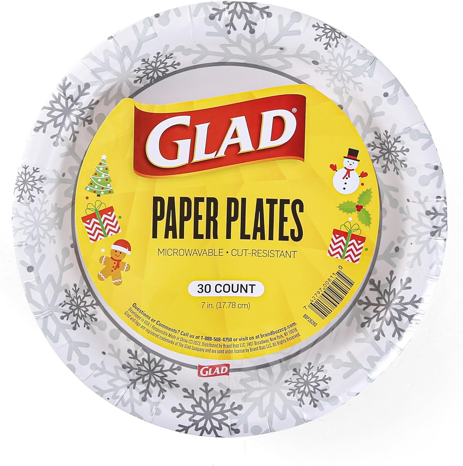 Glad Disposable Holiday Paper Plates, 10 Inch, 20 Count - Red Snowflake Design, Heavy Duty and Microwavable