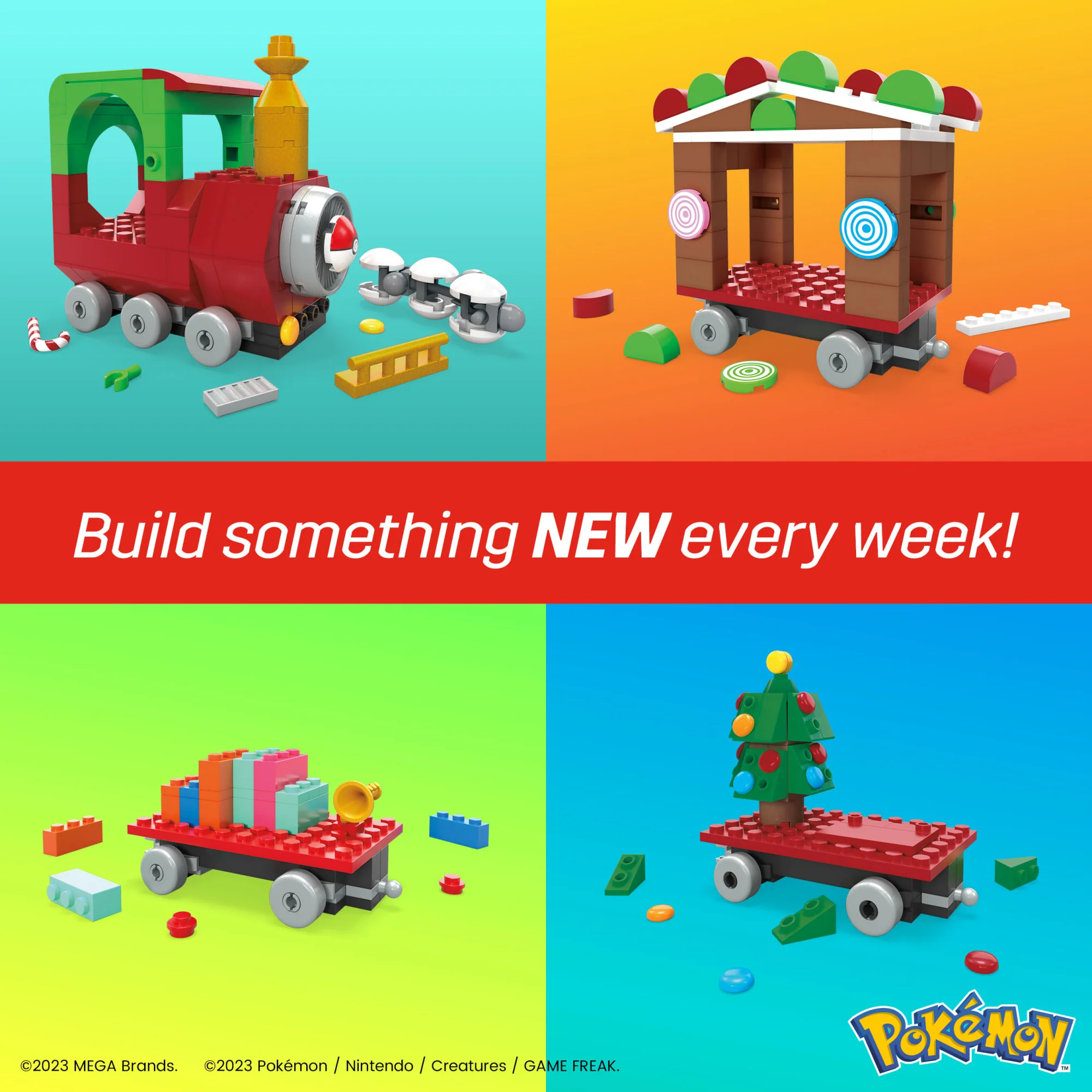 MEGA Pok��mon Holiday Train Building Set With 373 Pieces And Festive Surprises