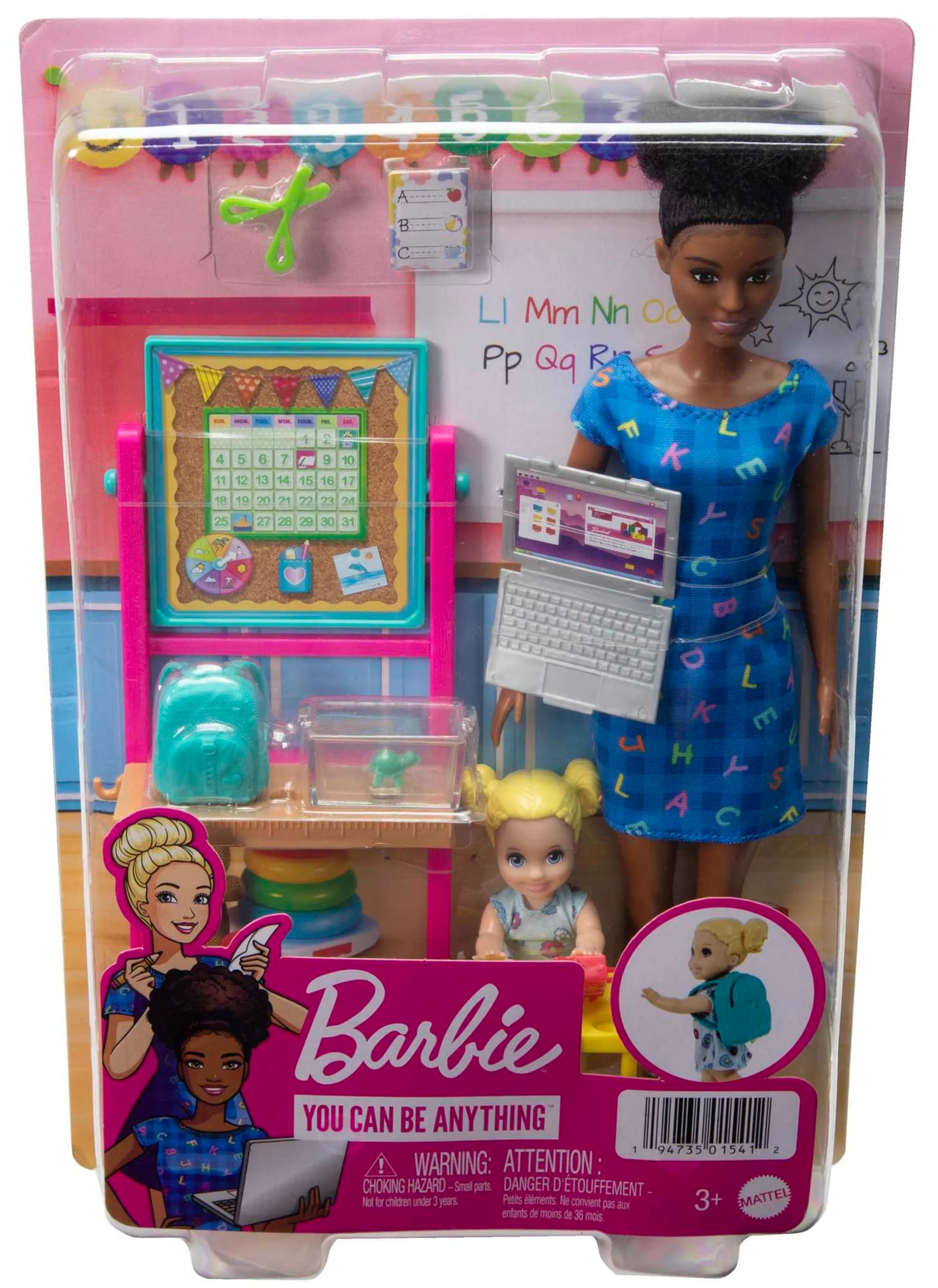 Barbie Teacher Playset With Brunette Doll, Small Doll And Accessories Like Flip Board, Desk And More