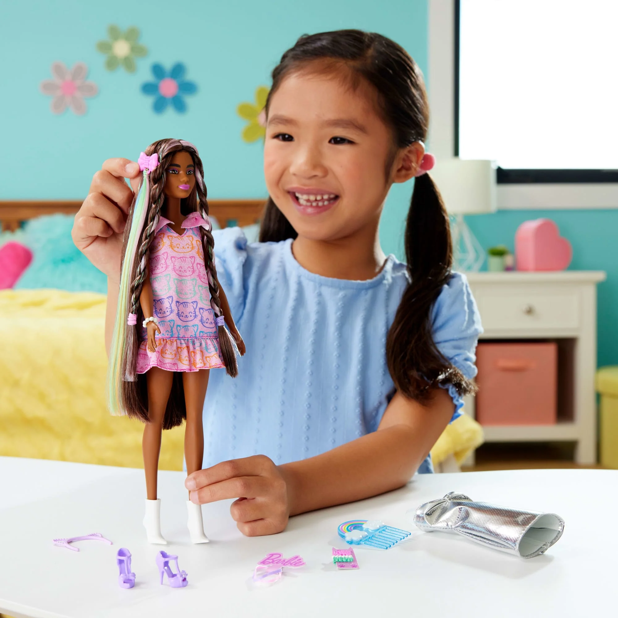 Barbie Fun & Fancy Doll & Accessories, Brunette Fashion Doll With Extra-Long Hair & 2 Looks