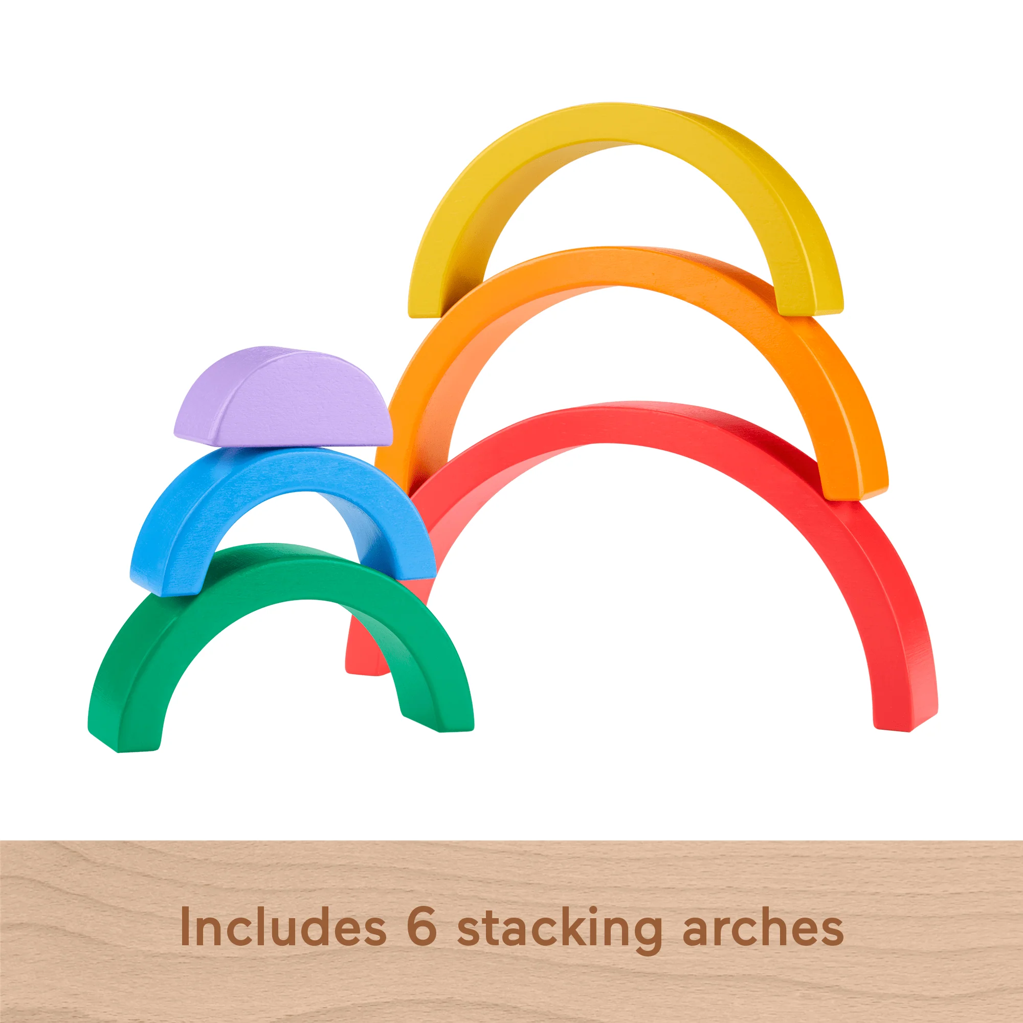 Fisher-Price Wood Toddler Toy Stacking Rainbow, 6 Colorful Wooden Pieces For Building Developmental Play Kids Ages 18+ Months