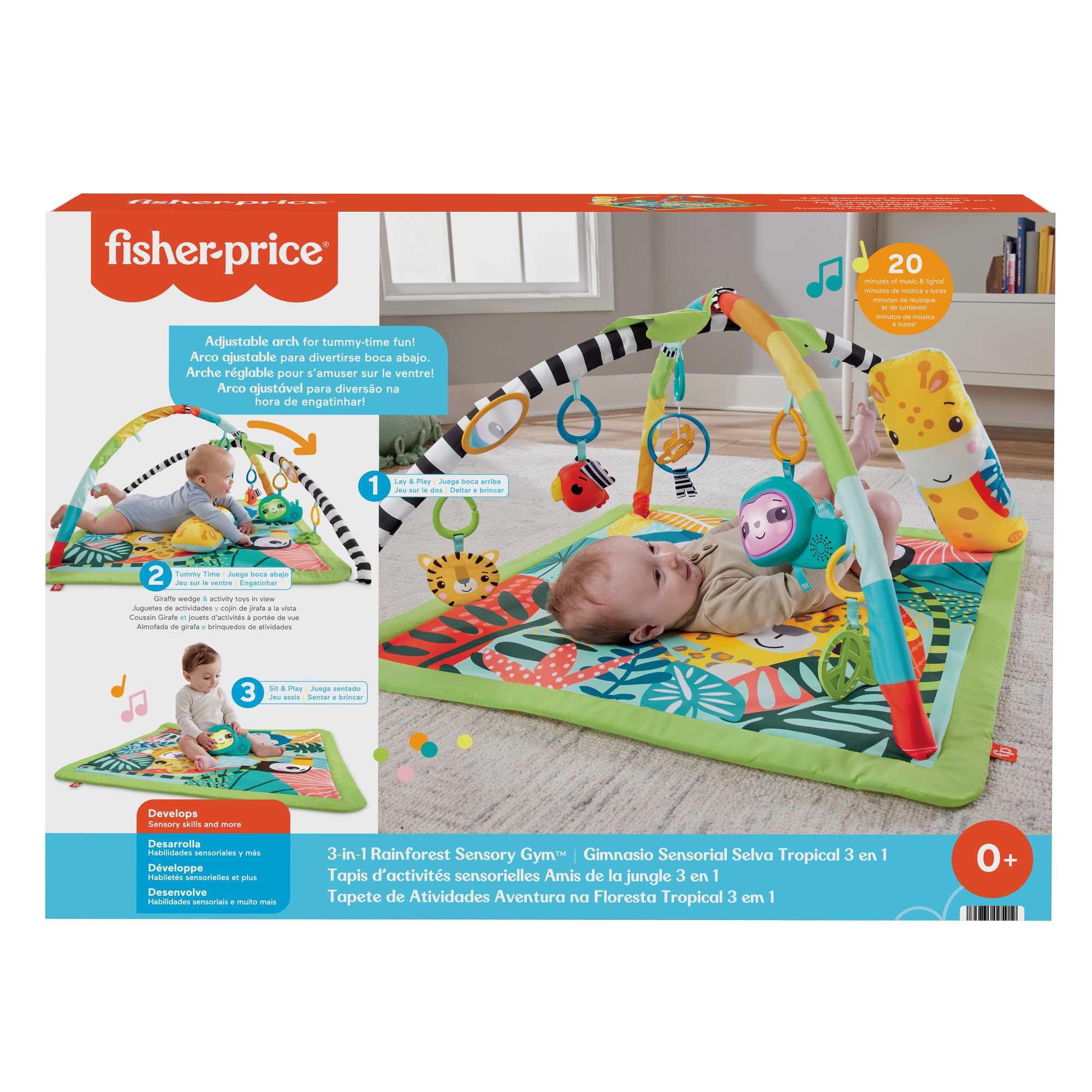 Fisher-Price 3-in-1 Baby & Toddler Gym, Baby Play Mat & Sensory Toys For Tummy Time, Rainforest