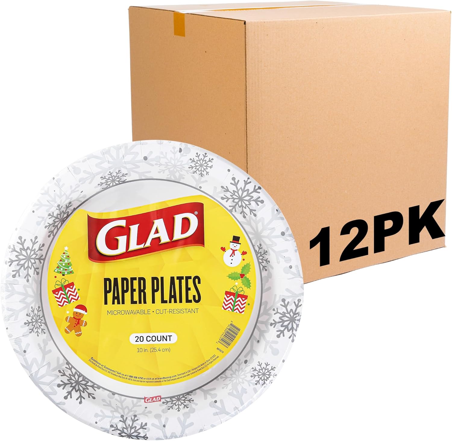 Glad Disposable Holiday Paper Plates, 10 Inch, 20 Count - Red Snowflake Design, Heavy Duty and Microwavable