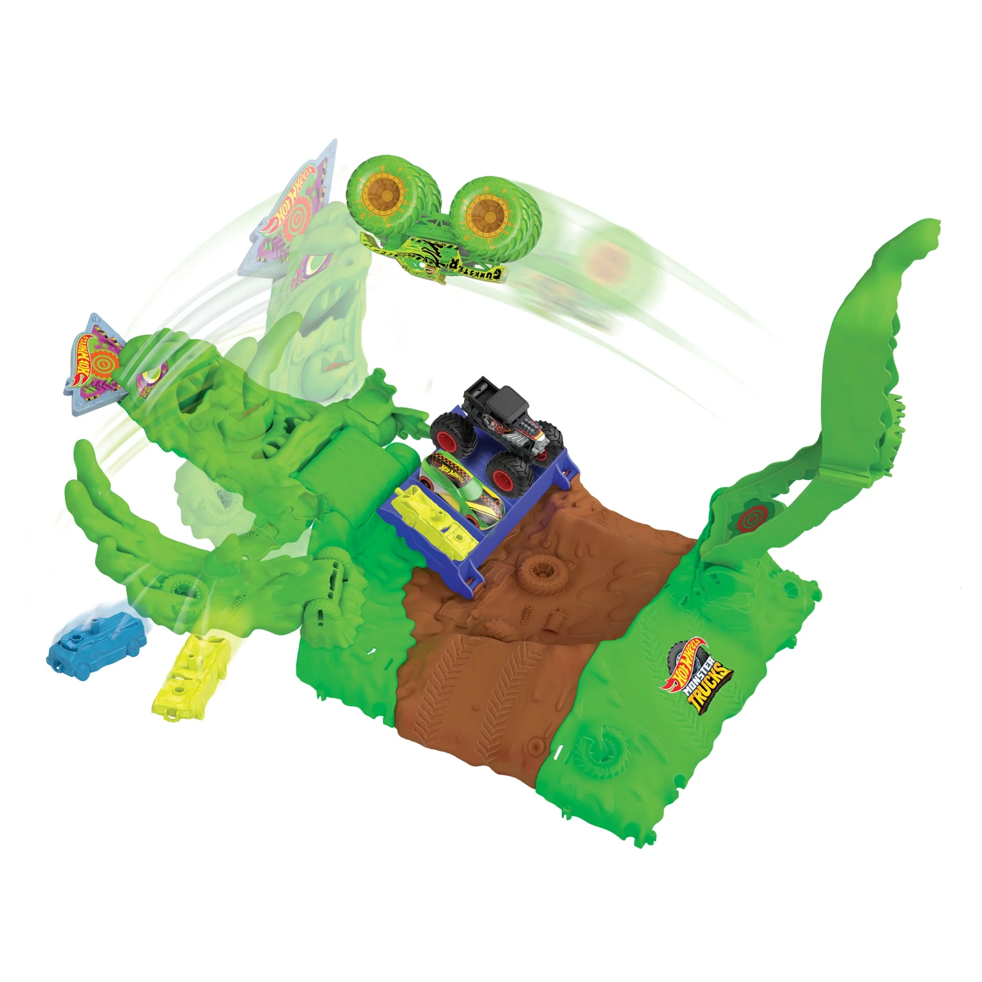 Hot Wheels Monster Trucks Pista de Juguete Arena de Demolici��n Glow in the Dark Gunkster