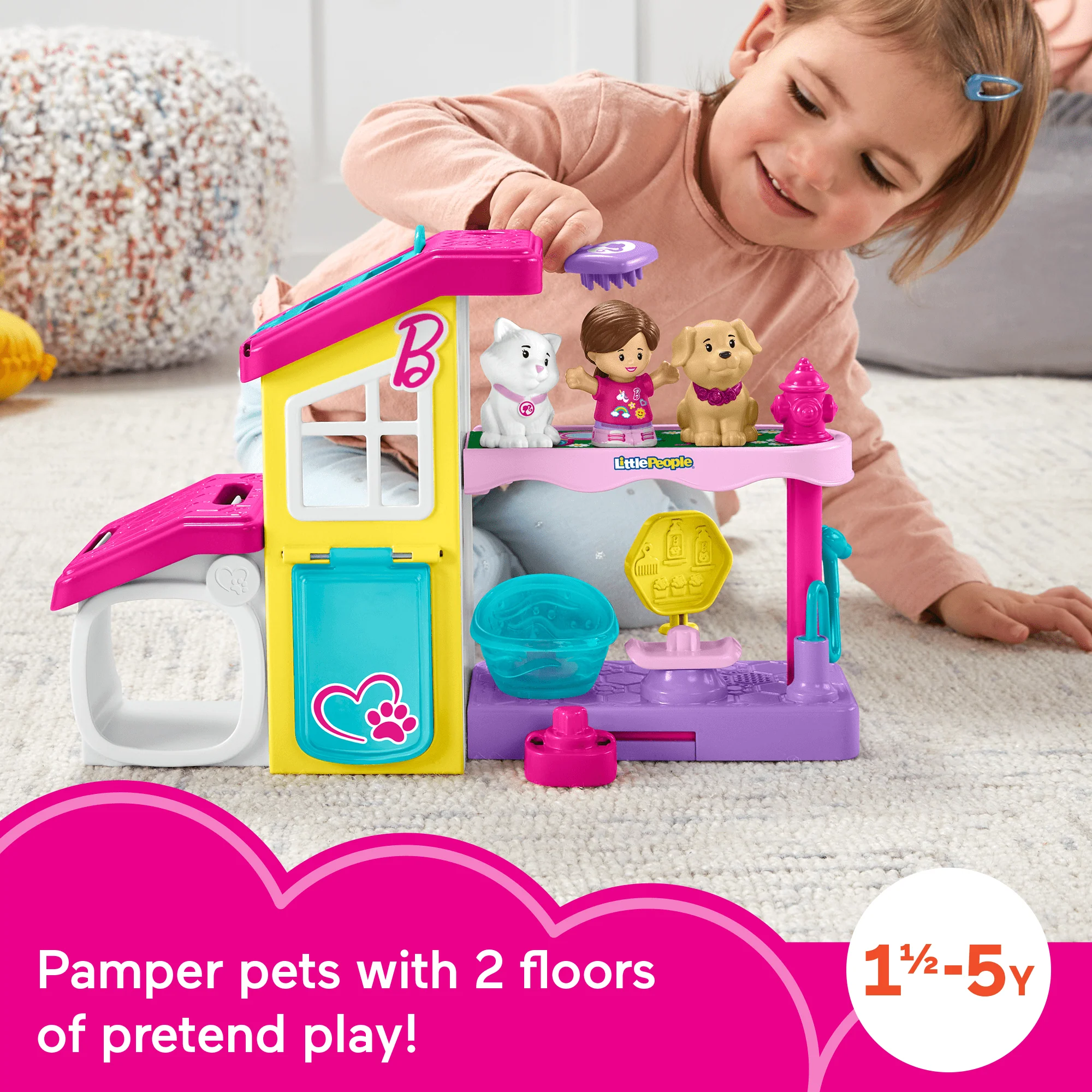 Little People Barbie Playset With Music And Sounds, Play And Care Pet Spa, Toddler Toy, 4 Pieces