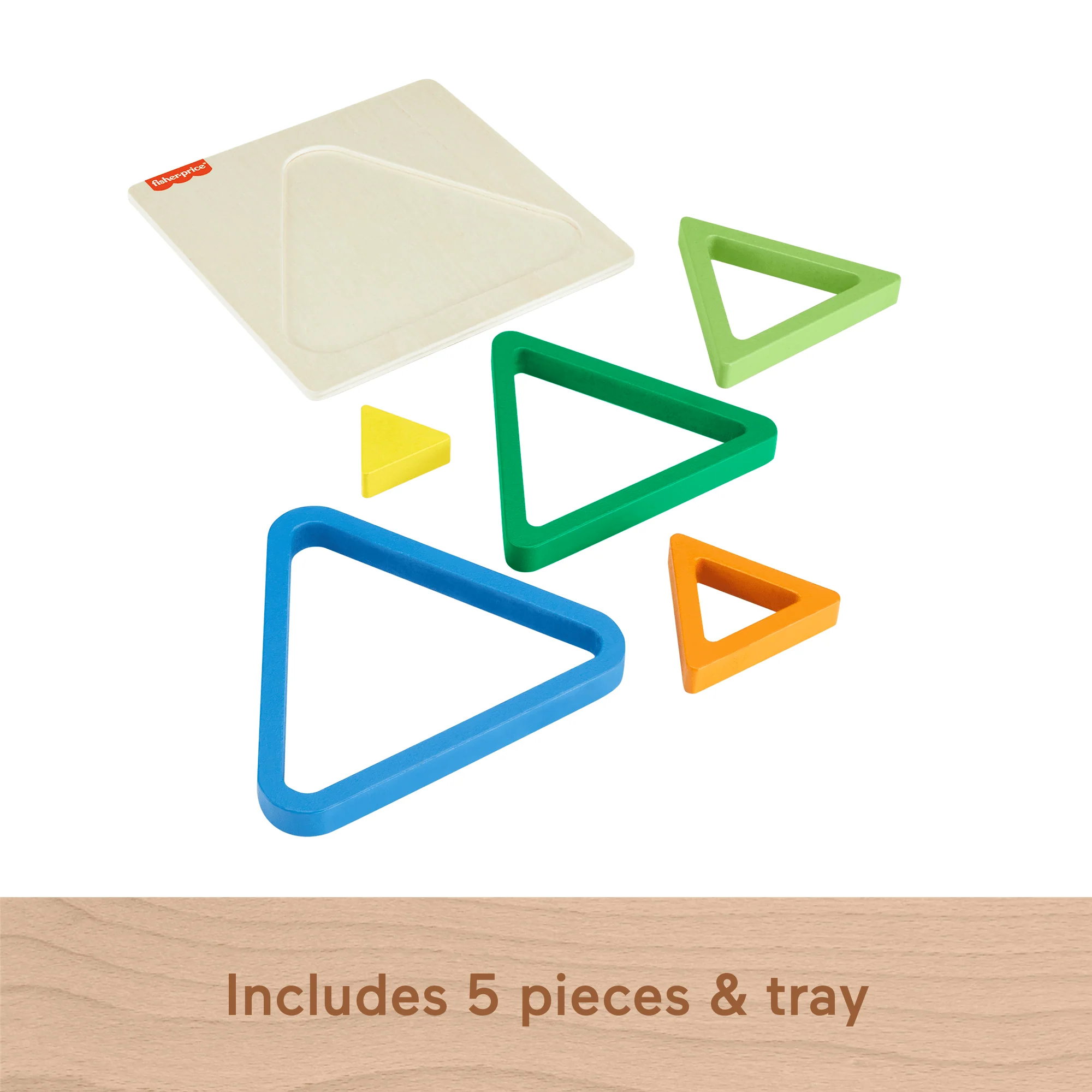Fisher-Price Wooden Mini Rainbow Jigsaw Puzzle Triangle For Toddlers & Kids, 5 Wood Pieces