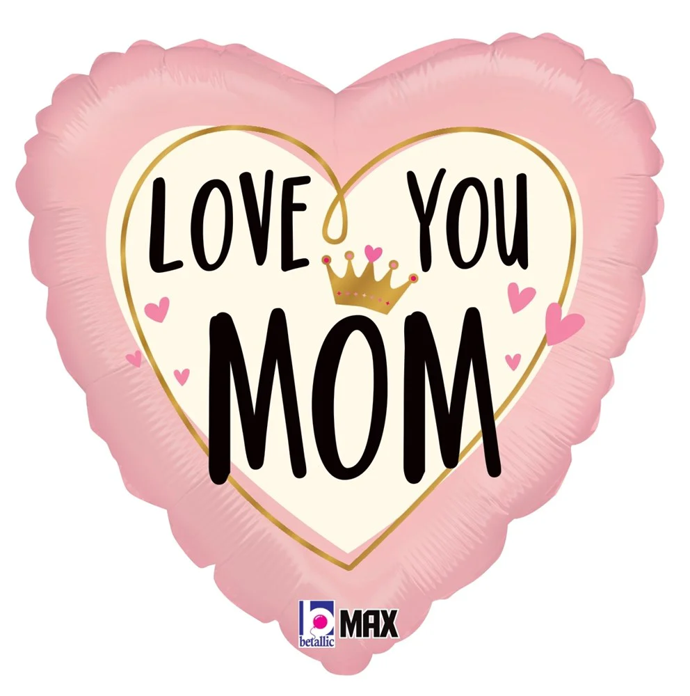 Betallic Love You Mom Crown 9 inch Foil Heart Balloon 1ct