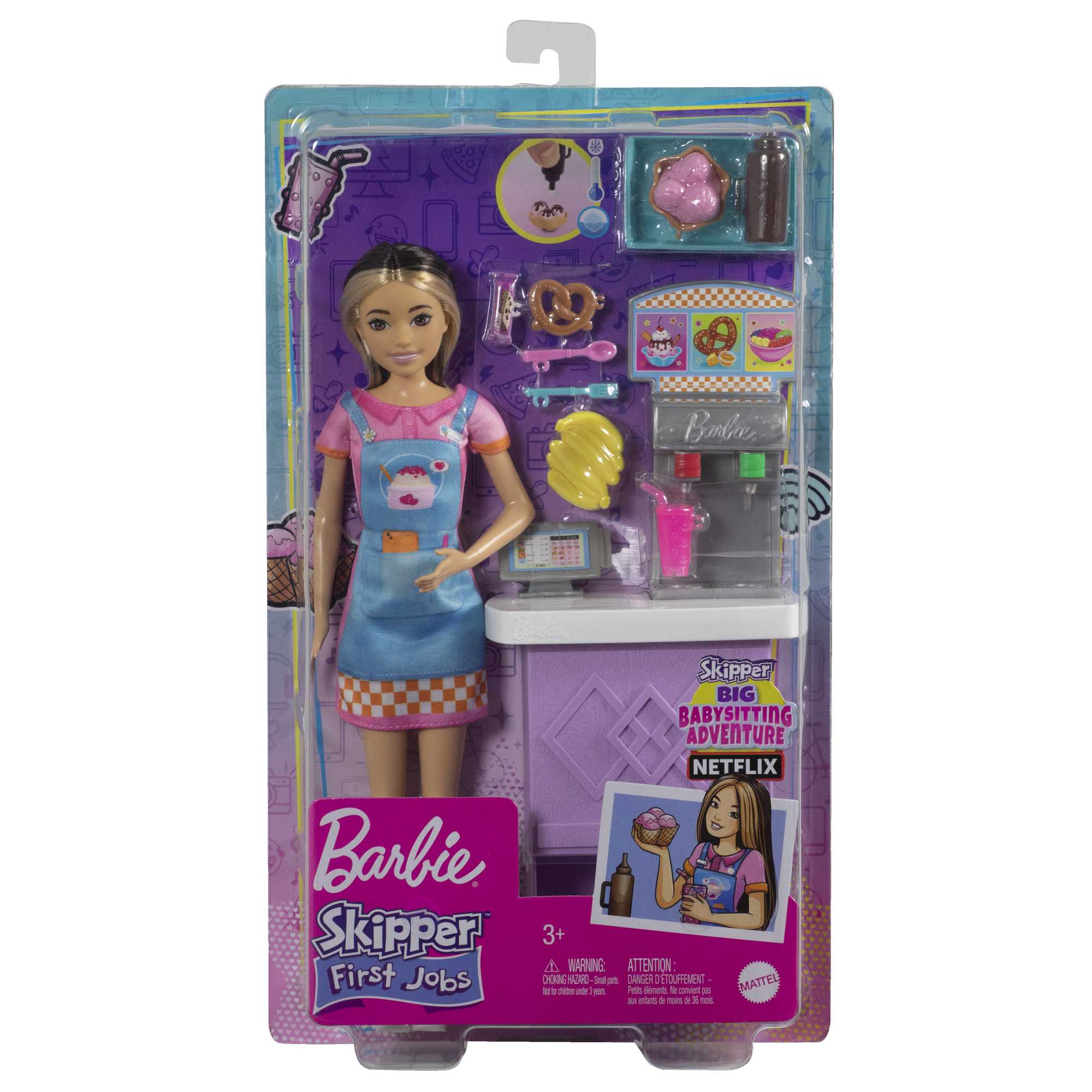 Barbie Toys, Skipper Doll And Snack Bar Playset With Color-Change Feature And Accessories, First Jobs