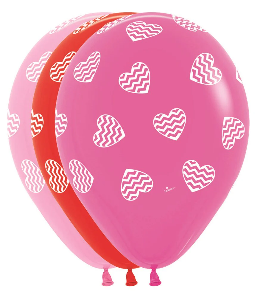 11 inch Sempertex Chevron Hearts Latex Balloons All Over Print 50ct