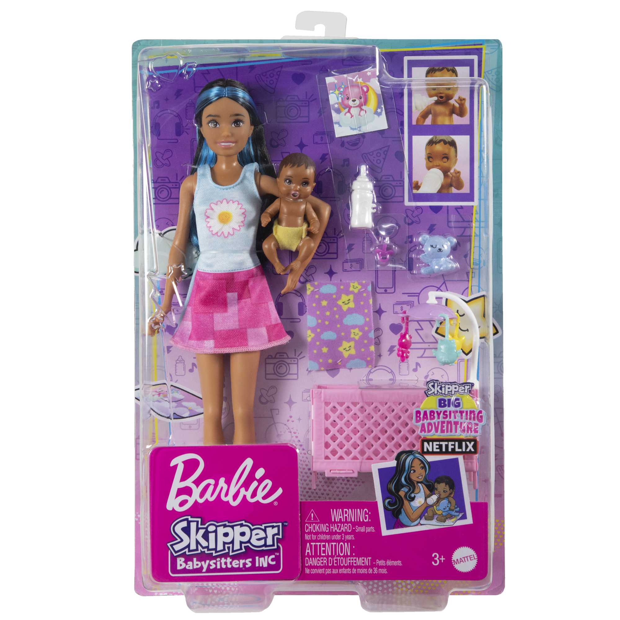 Barbie Skipper Babysitters Playset With Friend Doll, Baby Doll With Sleepy Eyes, Crib And Accessories